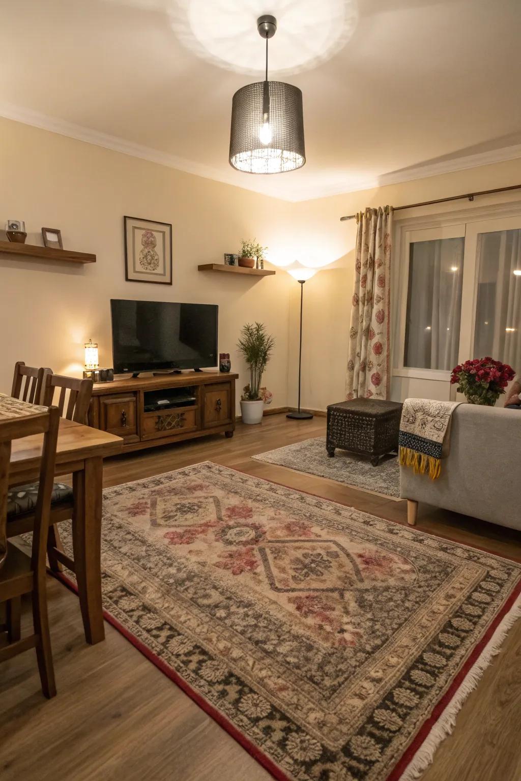 Rugs help show where different areas are in your room.