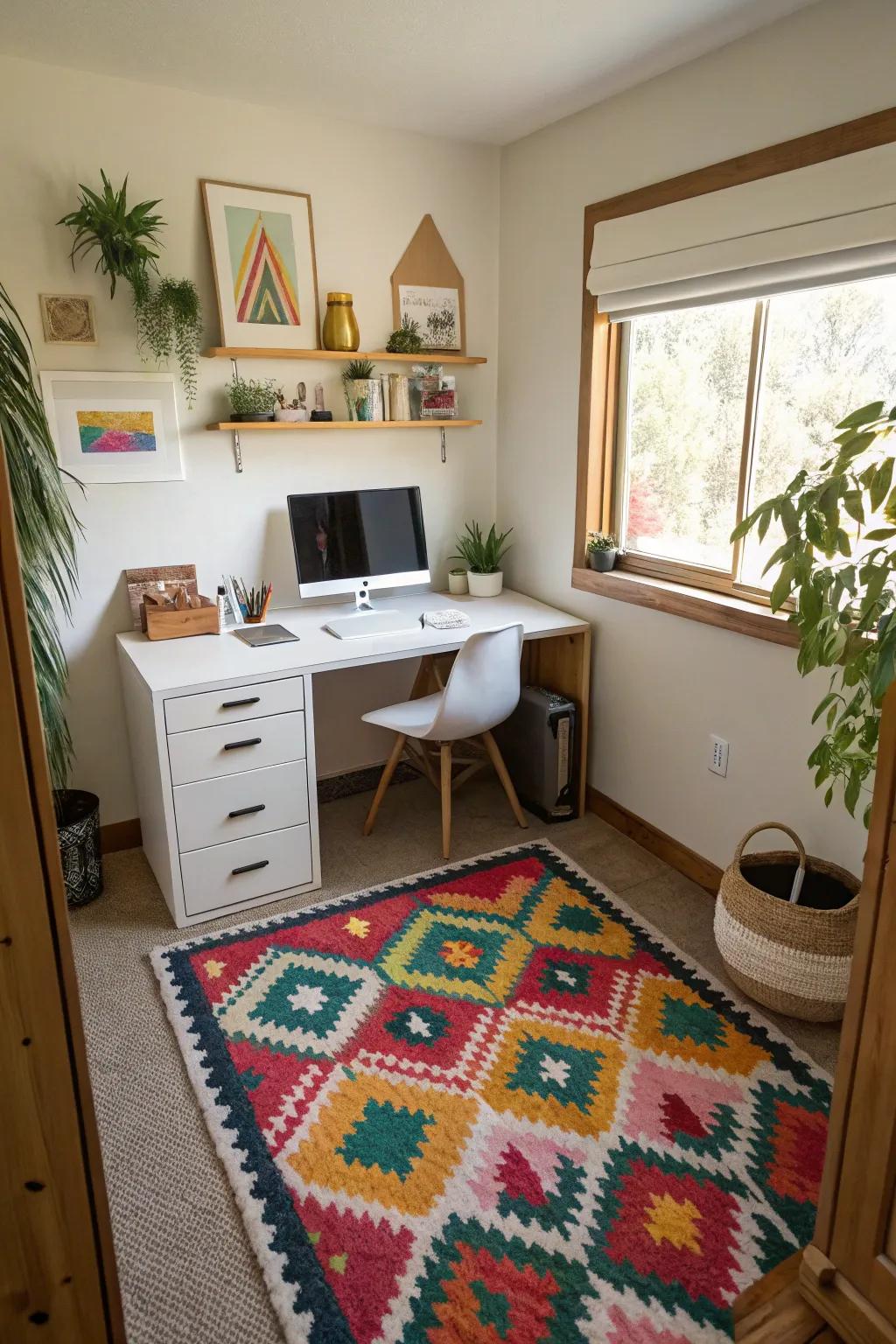 Defining your office area with a rug or color creates a specified workspace.
