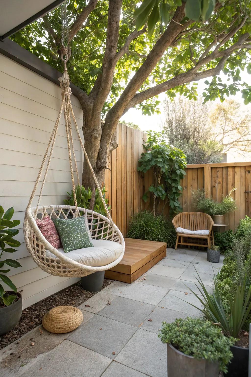 A suspended chair transforms your area into a reposeful haven.