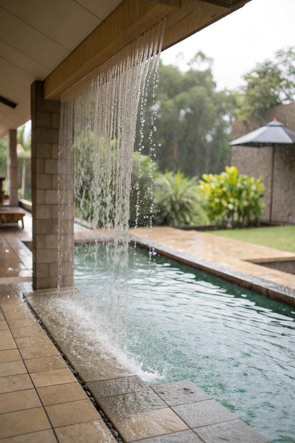 Rain curtains offer a dramatic and calming impression for your pool.