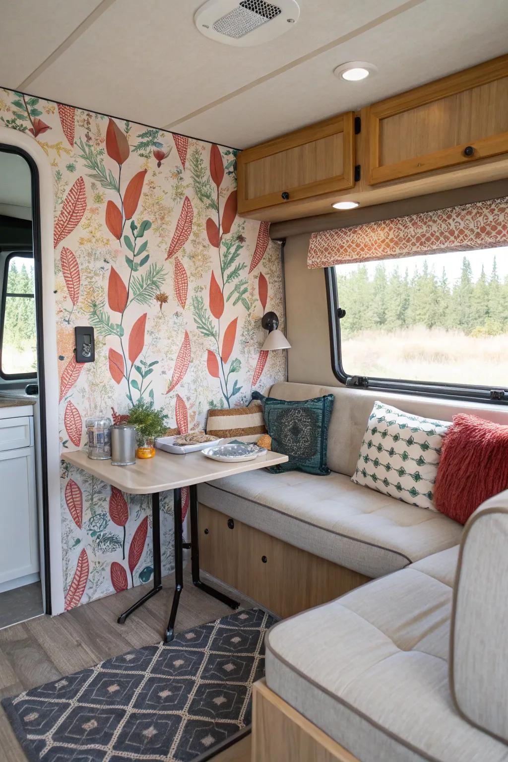 Wallpaper that you can peel and stick is a quick and easy way to personalize your RV.