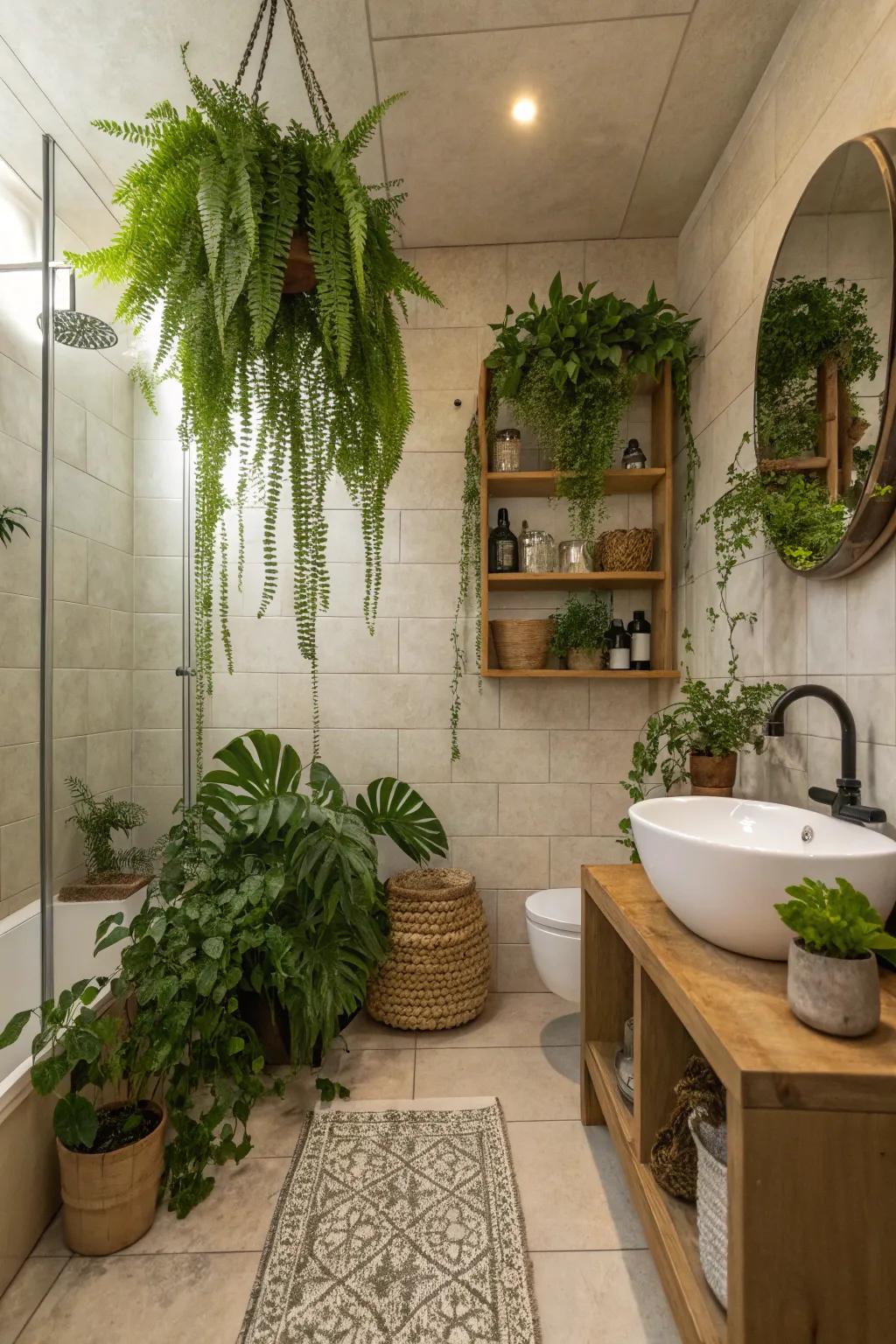 Flora and decor contribute individuality to small shower rooms.