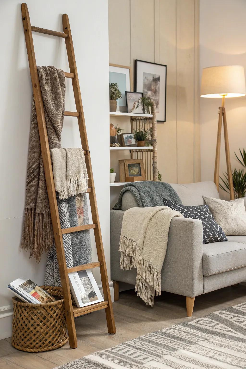 Storage ladders combine decor and utility.