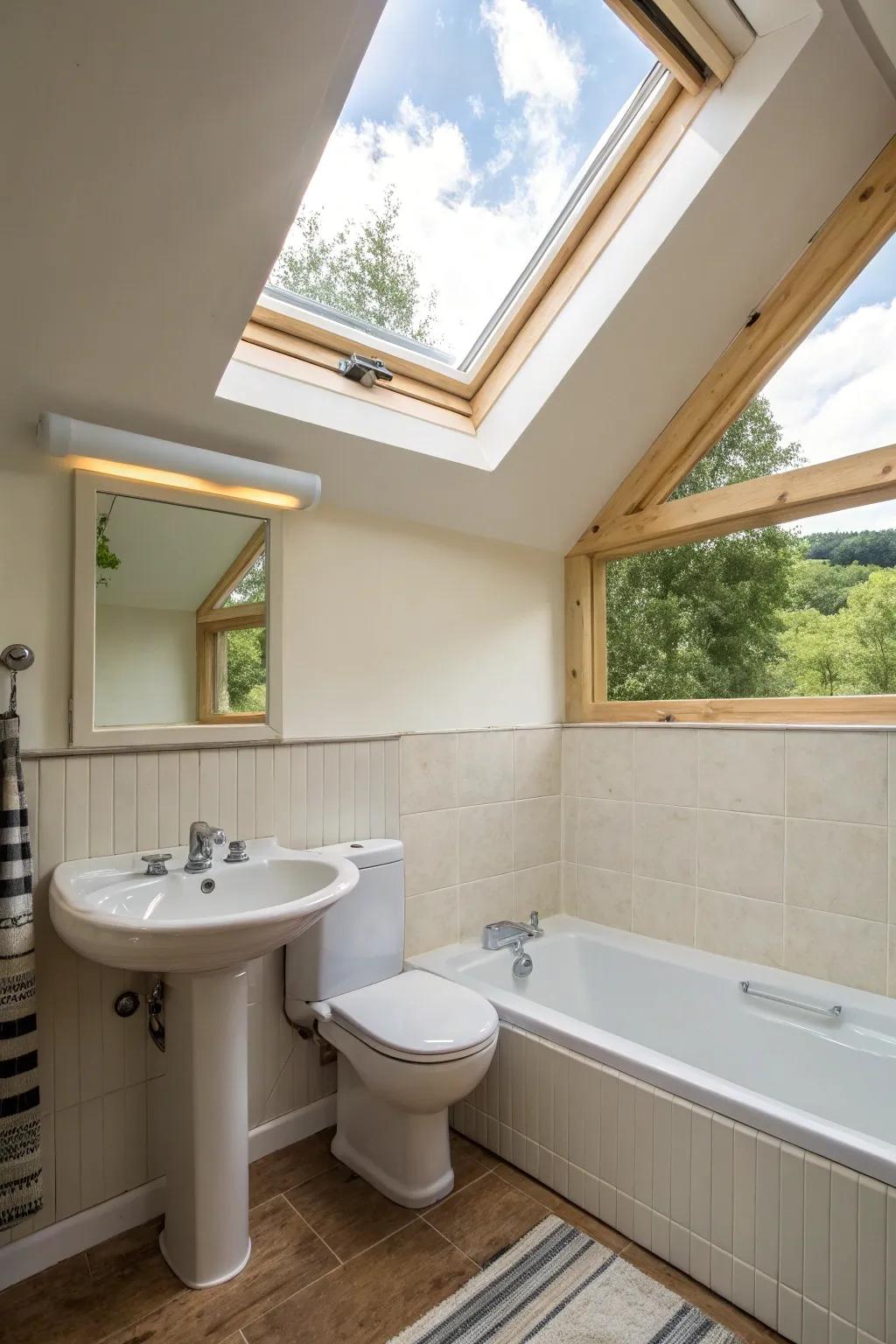 Skylights invite natural light and create an open feel.