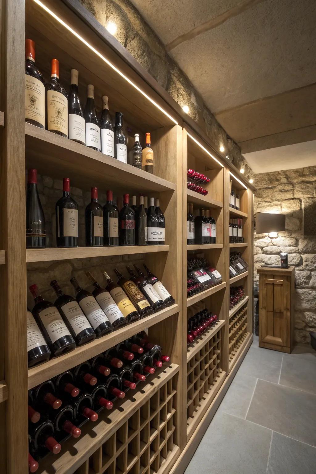 Made-To-Order shelving adds an individual touch to the wine storage.