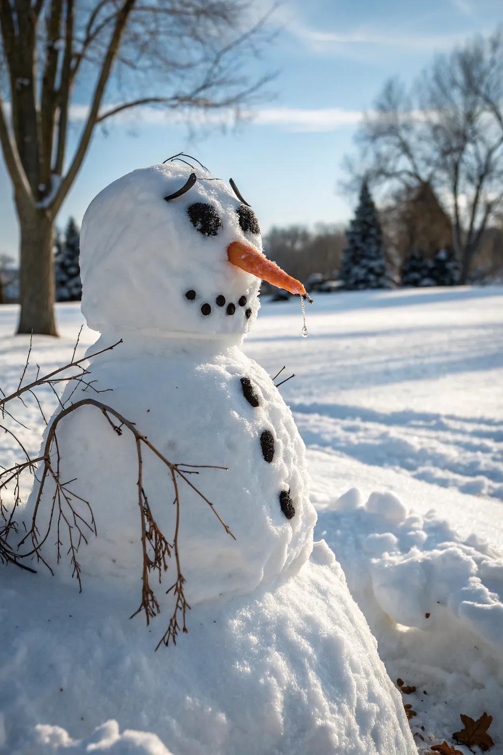 A melting snowman capturing the essence of winter's end.