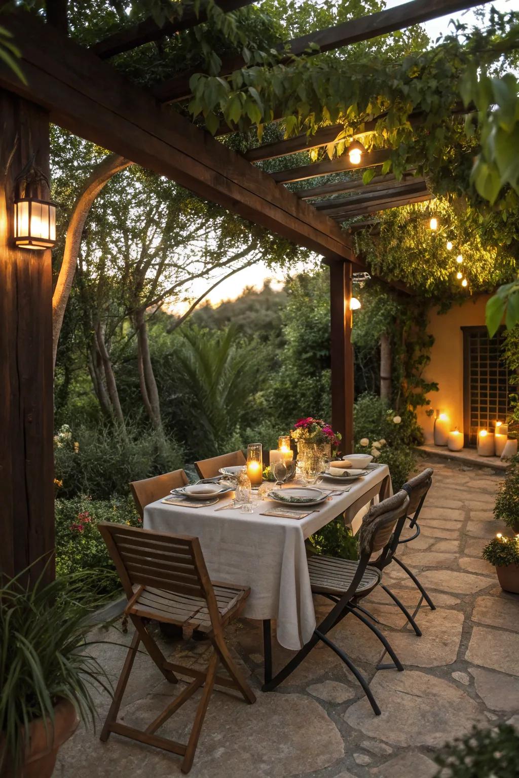 Outdoor alfresco dining areas host festive meals.