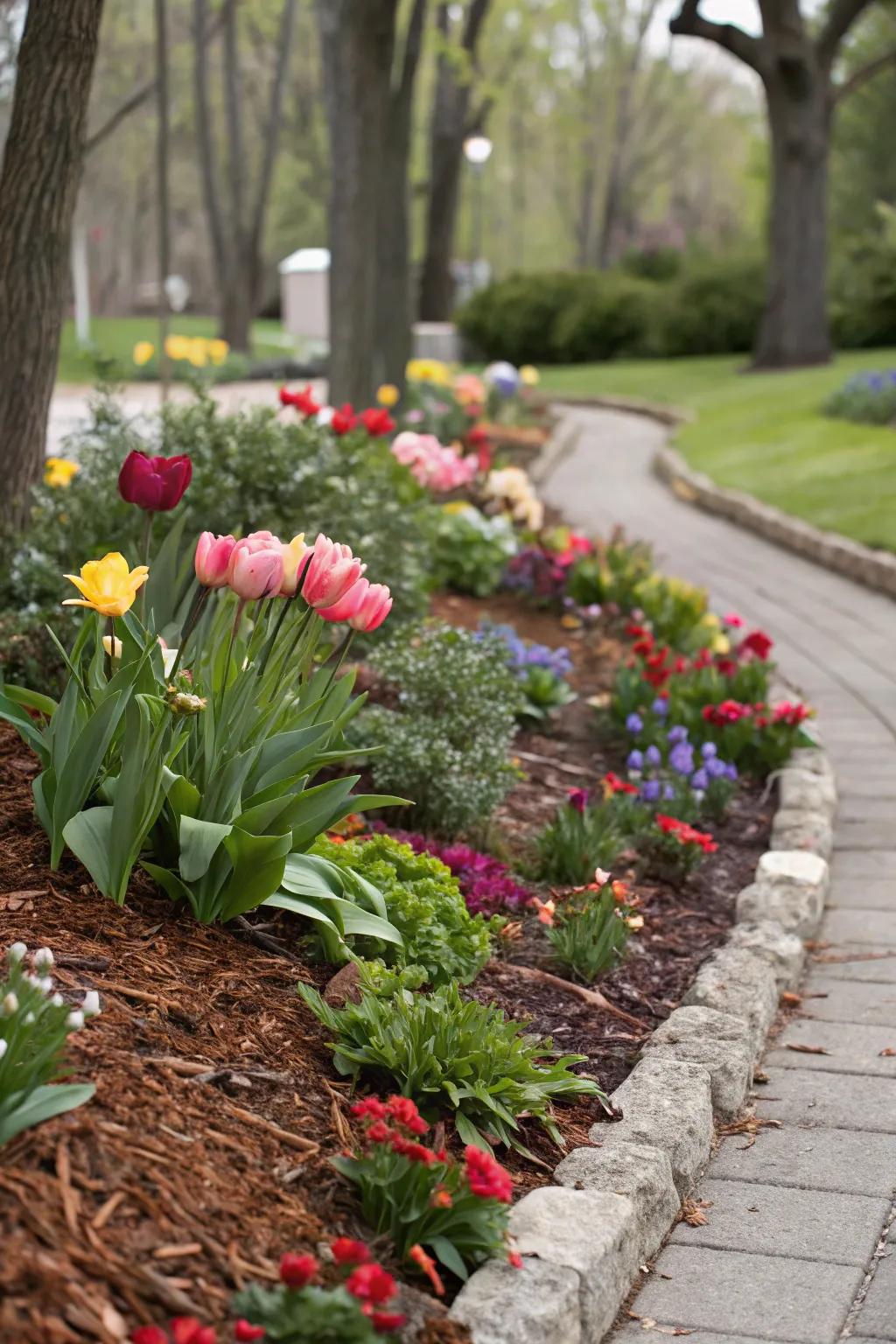 Mulch adding color and texture to the garden.