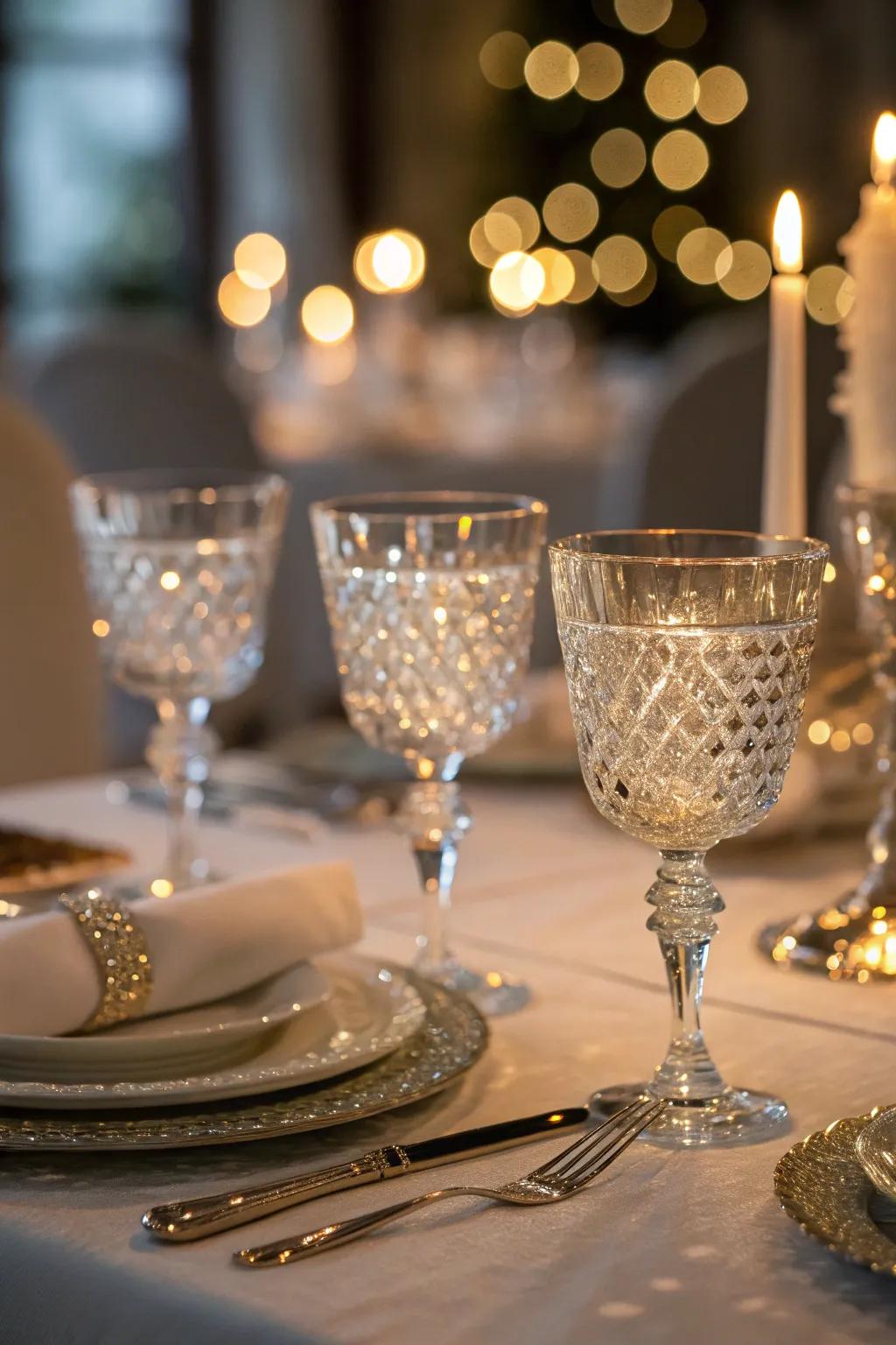Shimmering glassware bestows a feeling of luxury and sparkle.