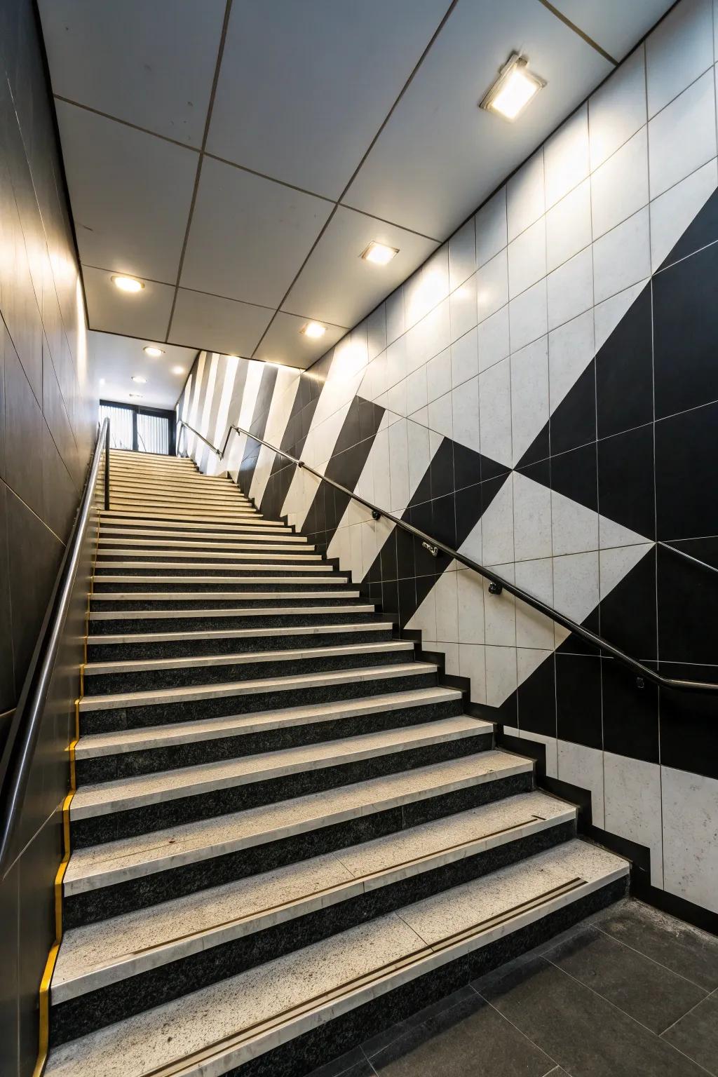 Create visual drama with contrasting colors on your staircase walls.