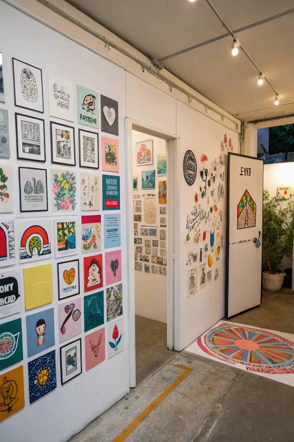 Showcase your artistic flair with a dynamic sticker gallery wall.