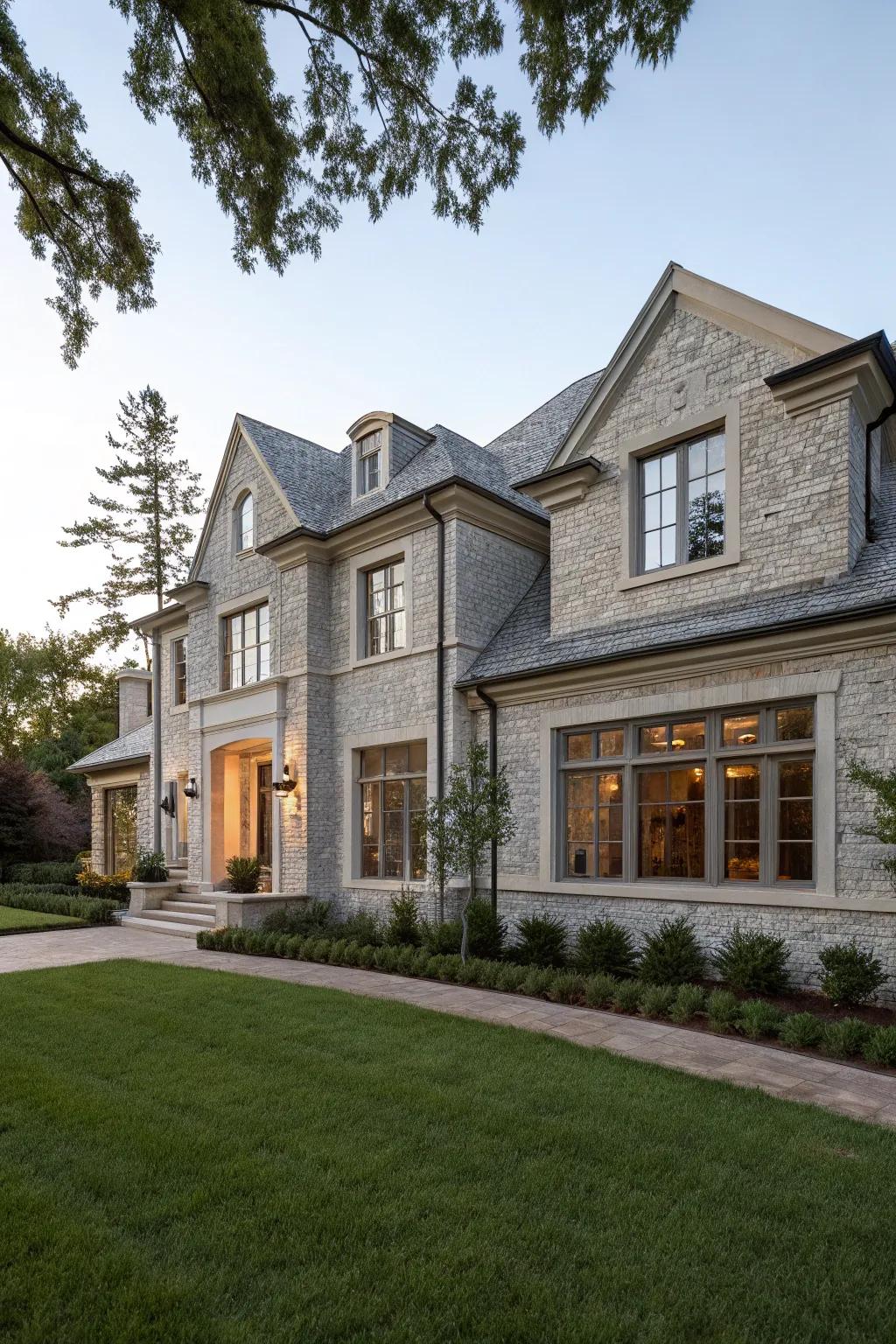 Understated beauty achieved by using grey brick and limestone.