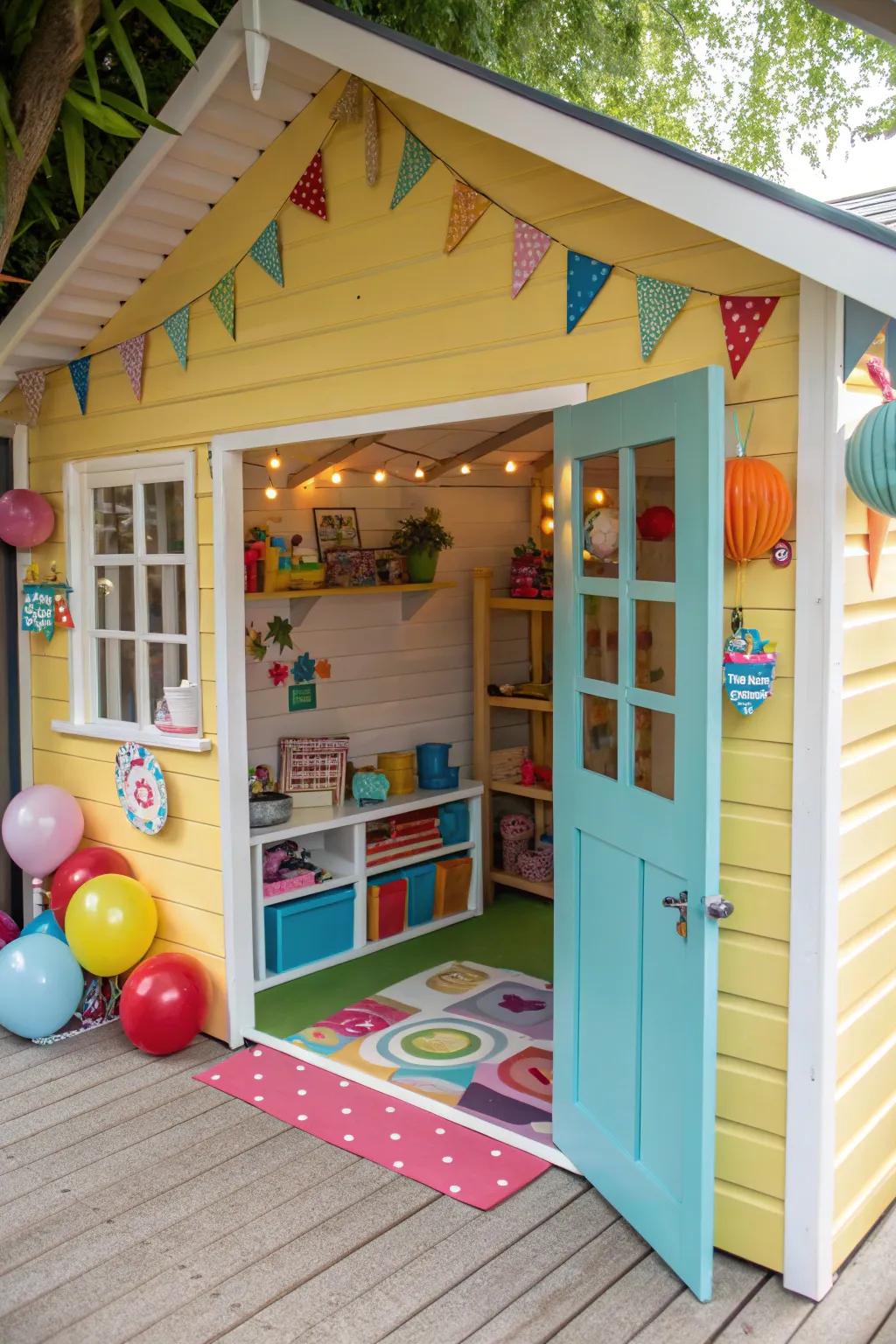 A delightful kids' playhouse within a studio shed.