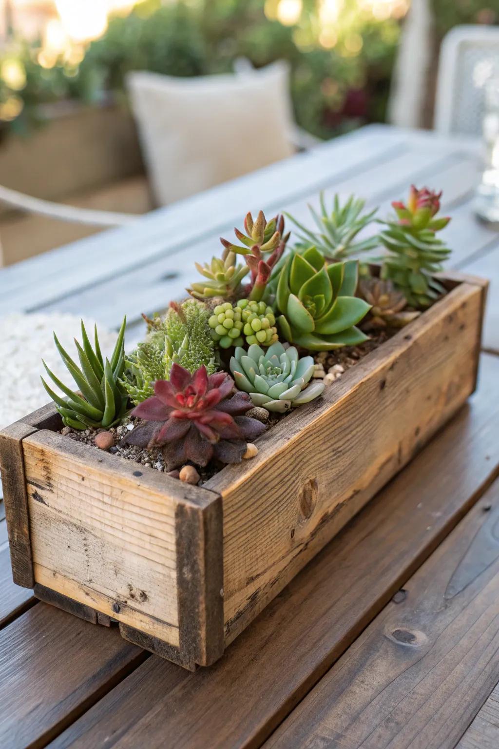 A wood crate garden adds rustic charm to your décor.