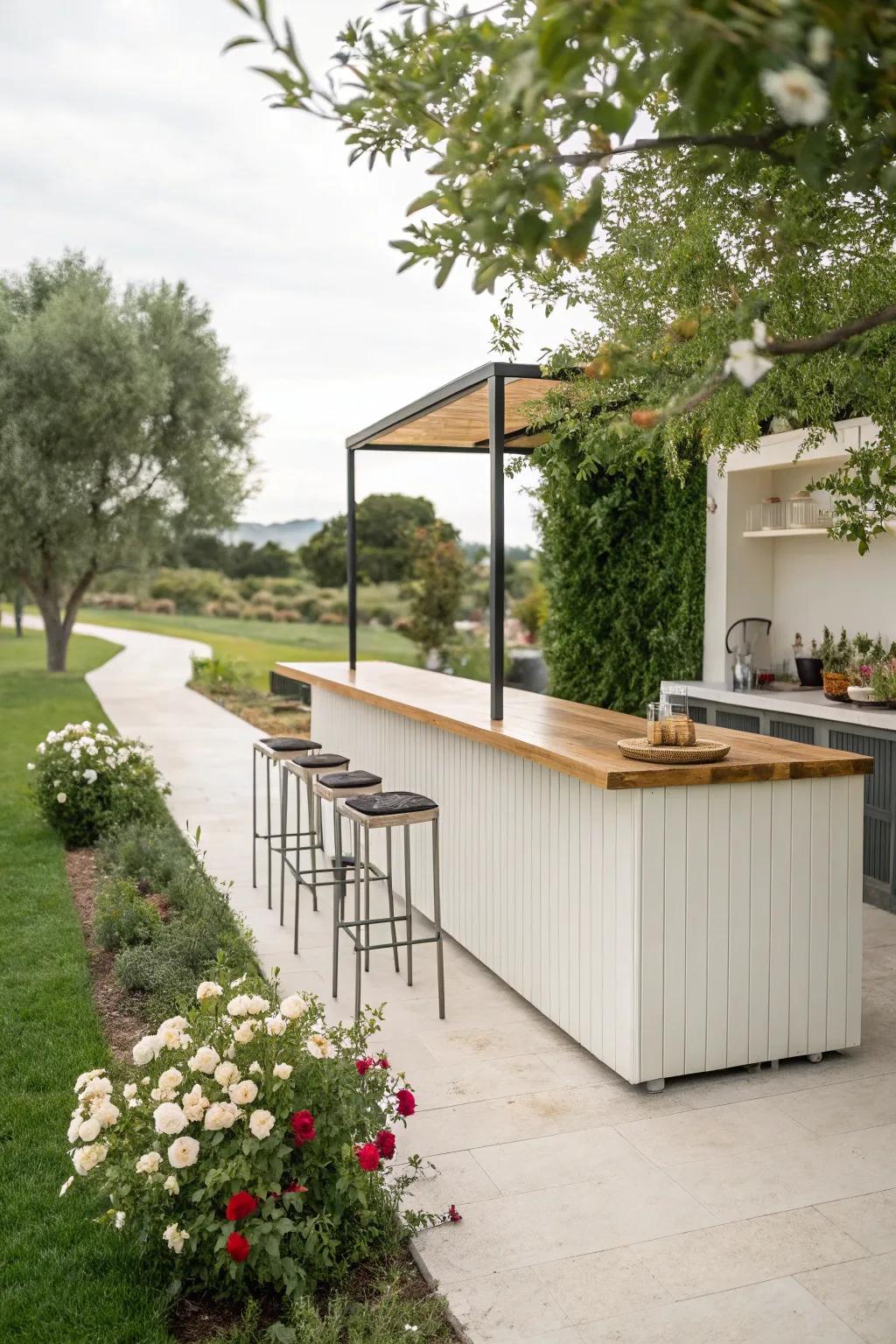 A smooth minimalist bar offers a peaceful and sophisticated ambiance.