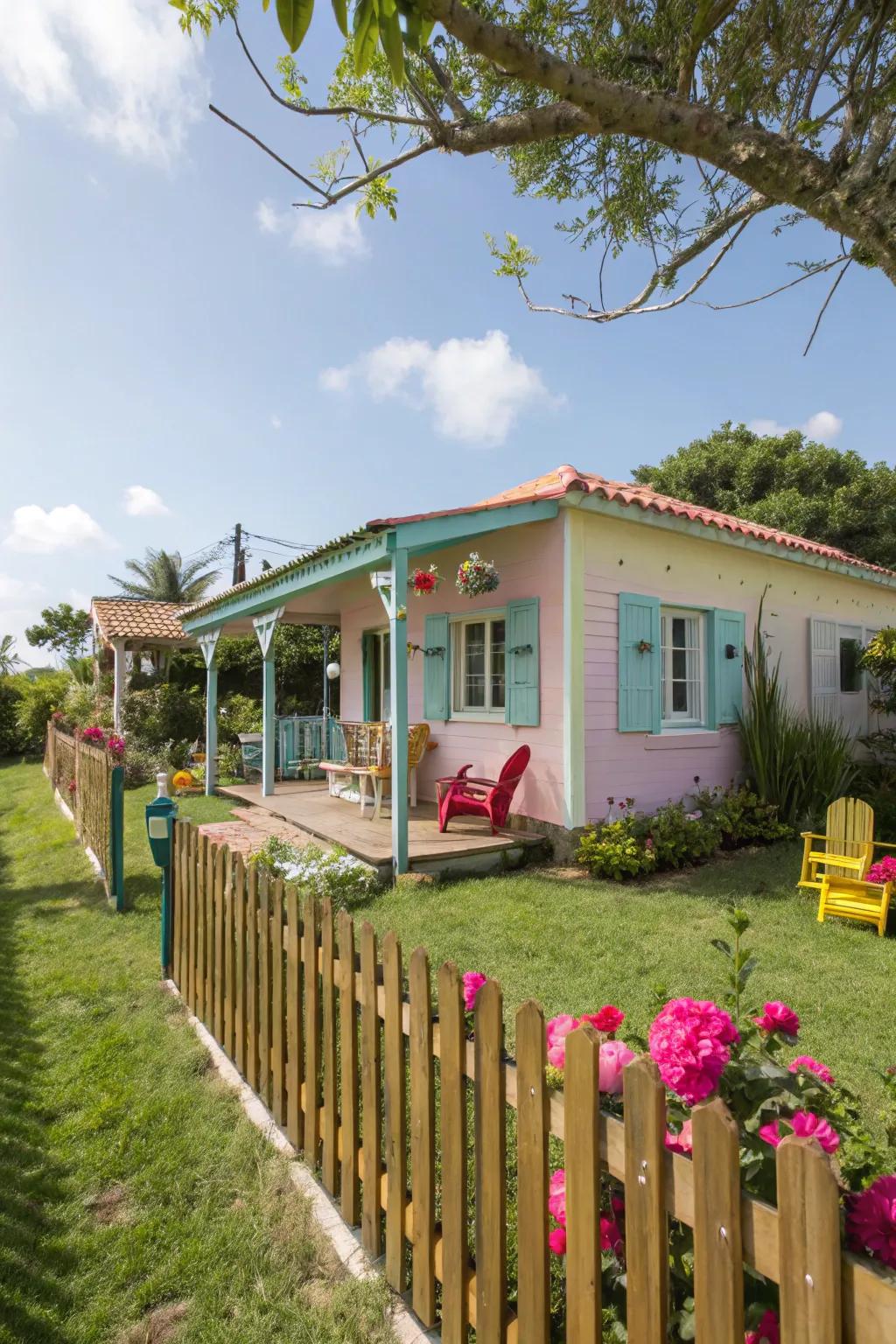 A touch of color adds personality to this charming summer house.