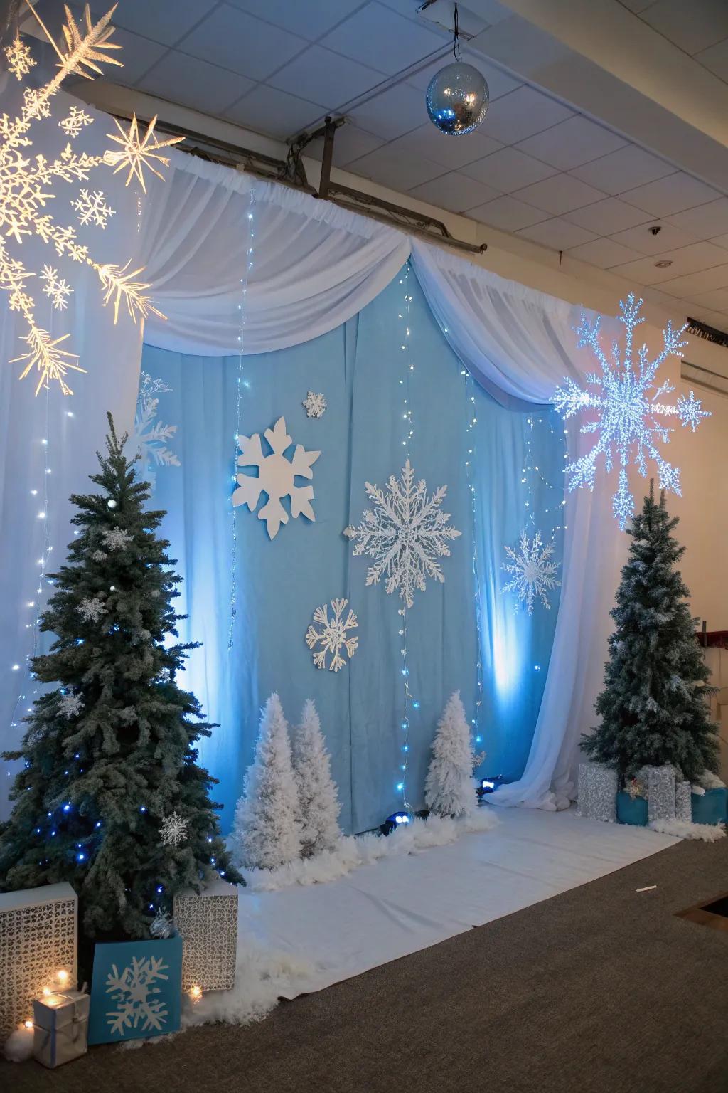 A winter wonderland themed backdrop for a magical snowy escape.