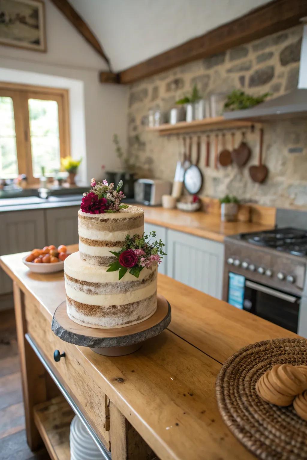 A rustic charm cake that brings warmth and simplicity to the occasion.