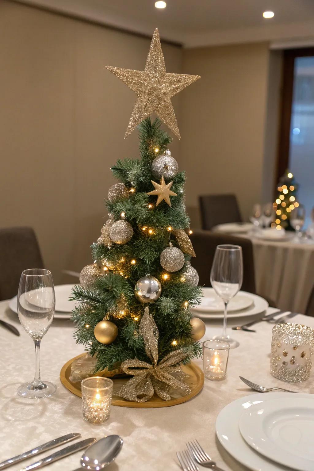 This celestial starry night themed tabletop Christmas tree is truly mesmerizing.