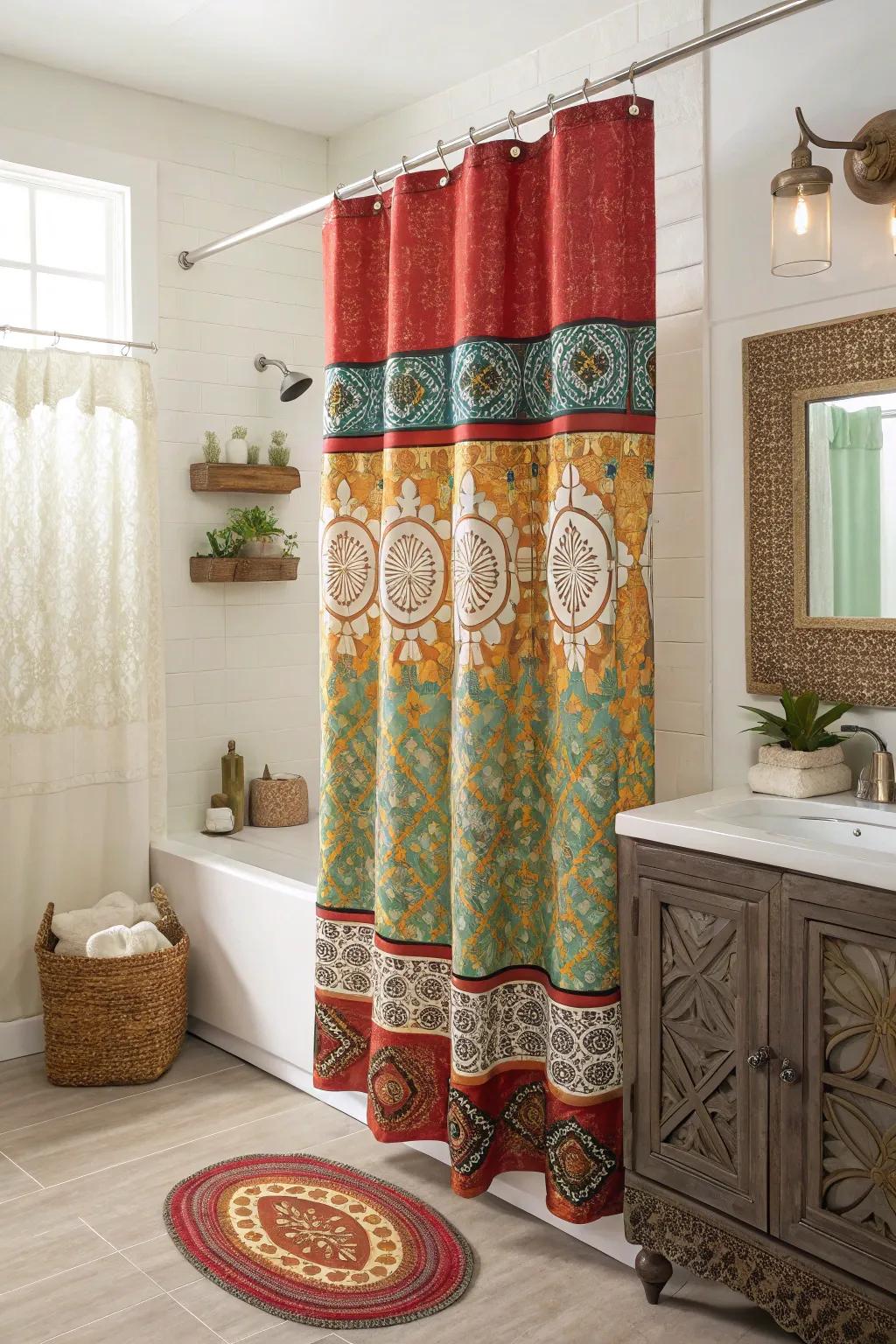 Seasonal shower curtains maintain a fresh and lively bathroom decor.