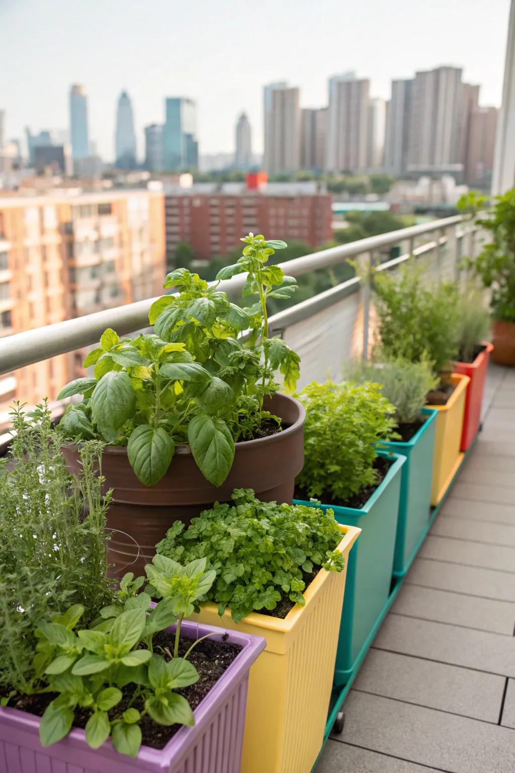 Herbs thriving in pots, best suited to small areas and city lifestyles.