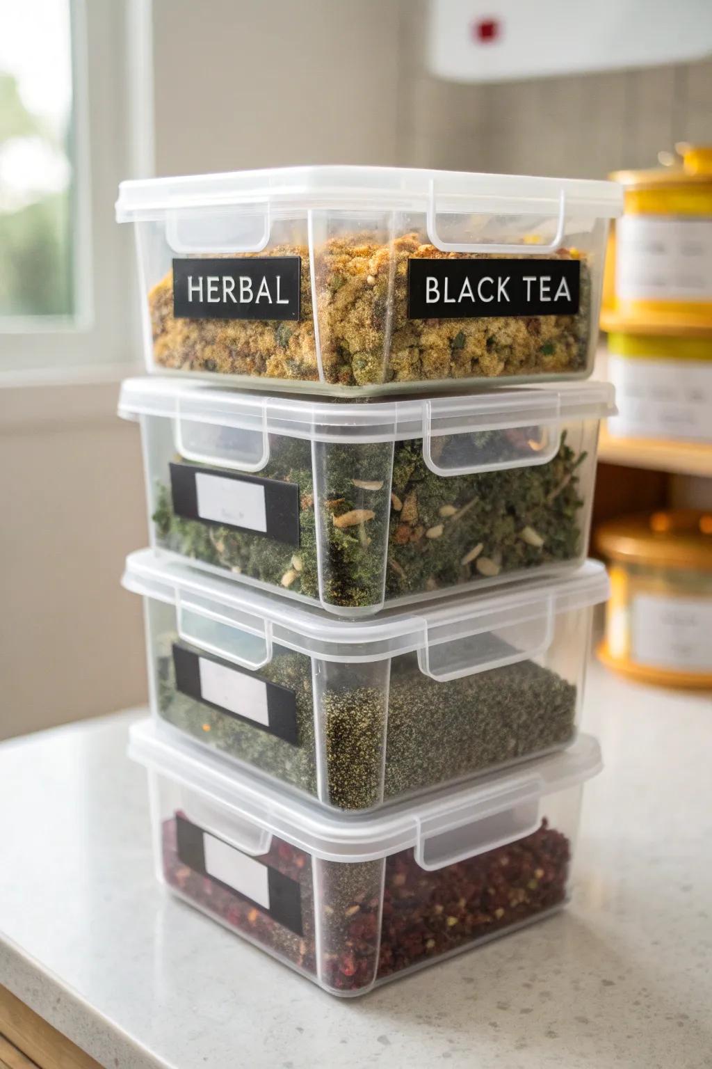 Tiered bins ideal for arranging tea.