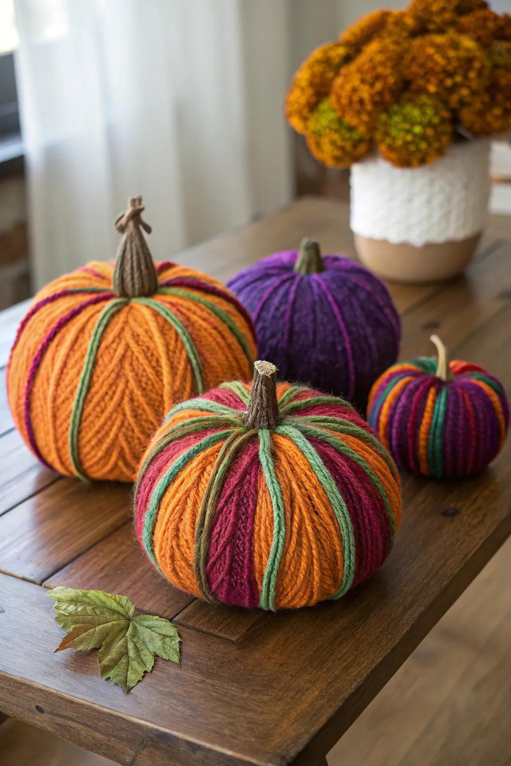 Snug strand-wrapped pumpkins adding a gentle sensation.