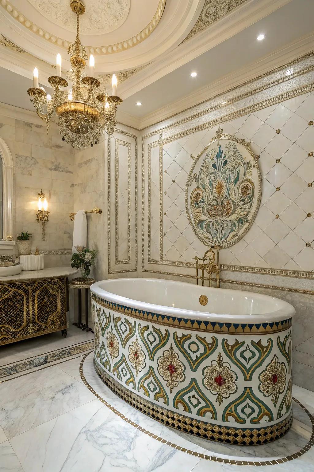 Mosaic tiles transform your bathtub area into a captivating artistic focal point.