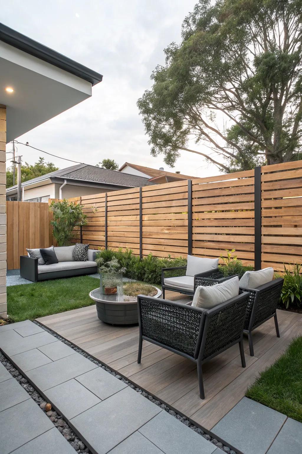 Elevated panels offer a modern and striking fence design.