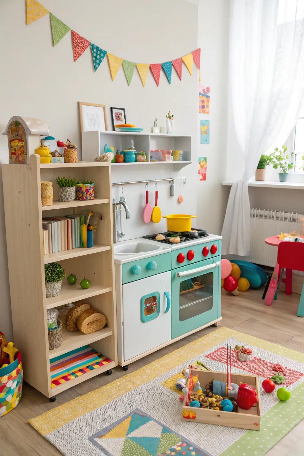 A play kitchen invites endless role-playing adventures.