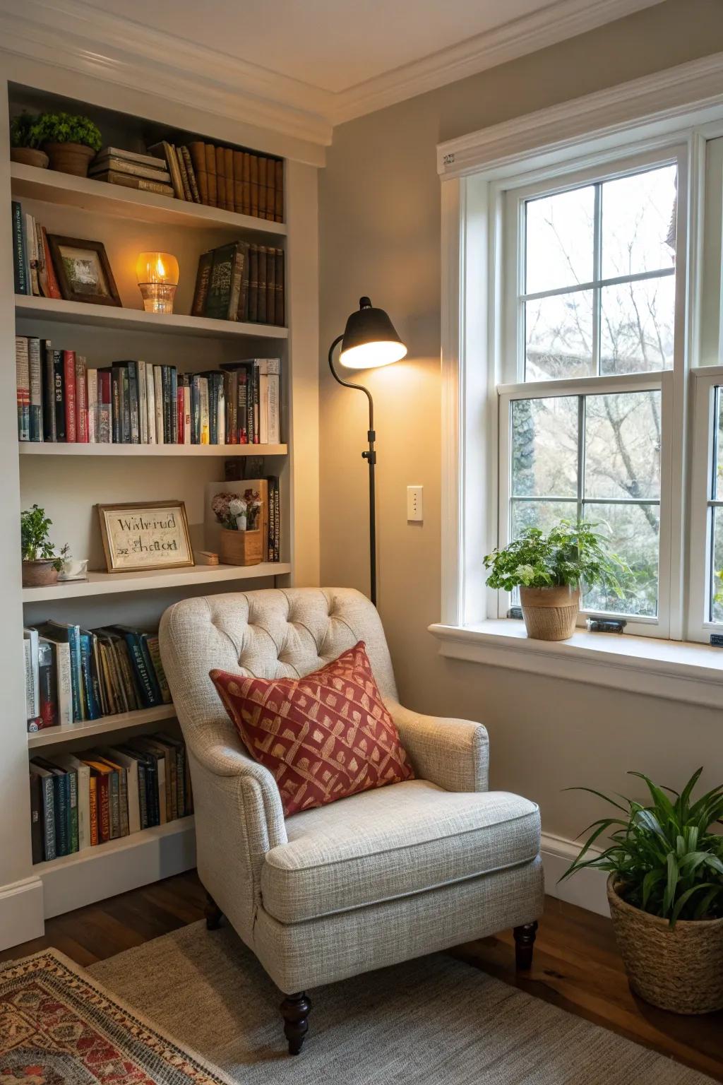 Snug reading spot featuring a comfy chair