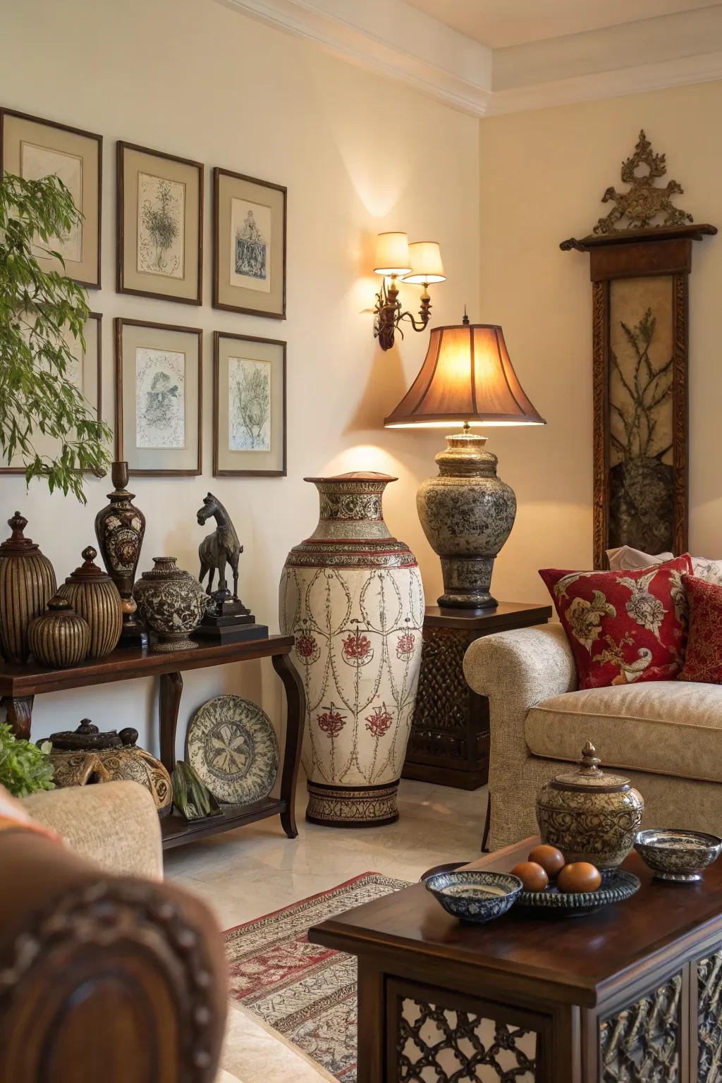 Decorative items add personal style to this classic living room.