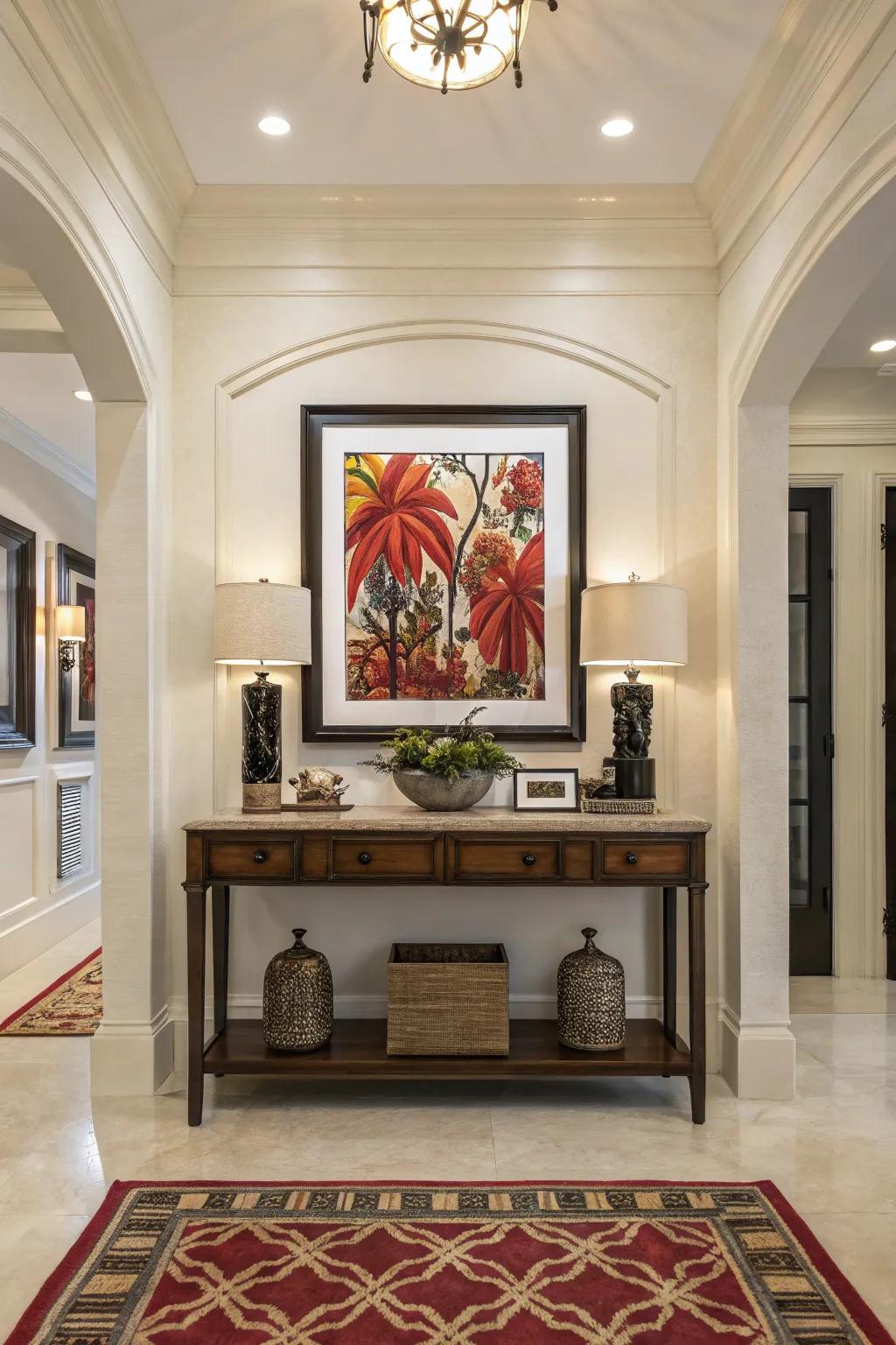 Artwork can become the captivating point of interest within your entryway.