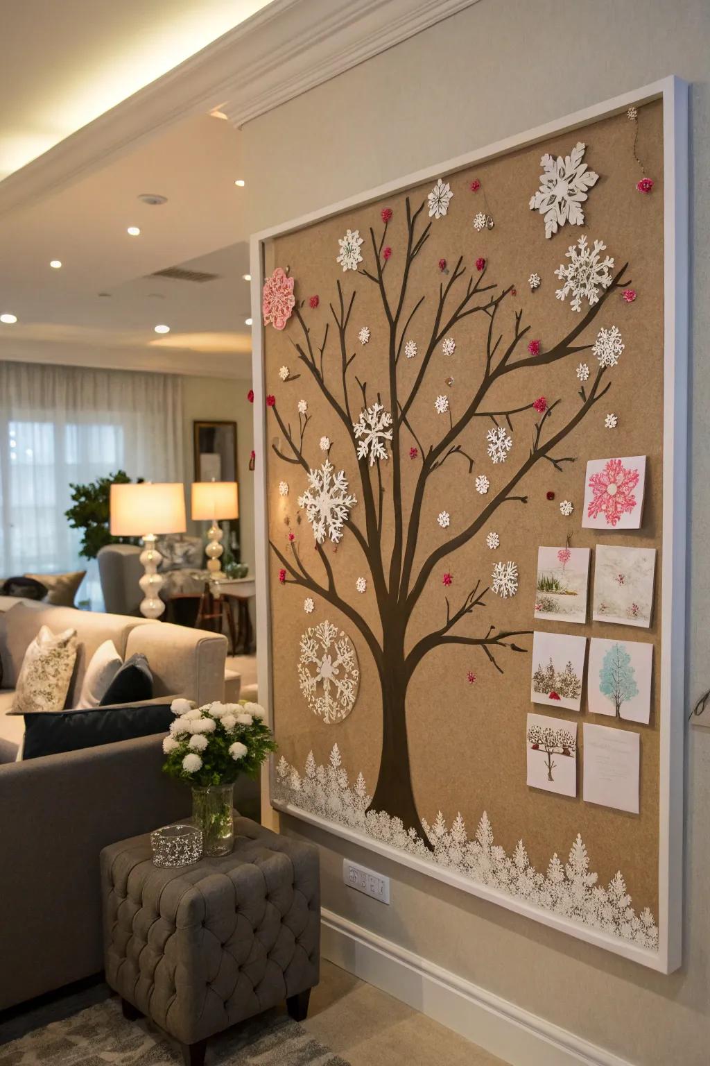 A tree bulletin board that evolves with the seasons.