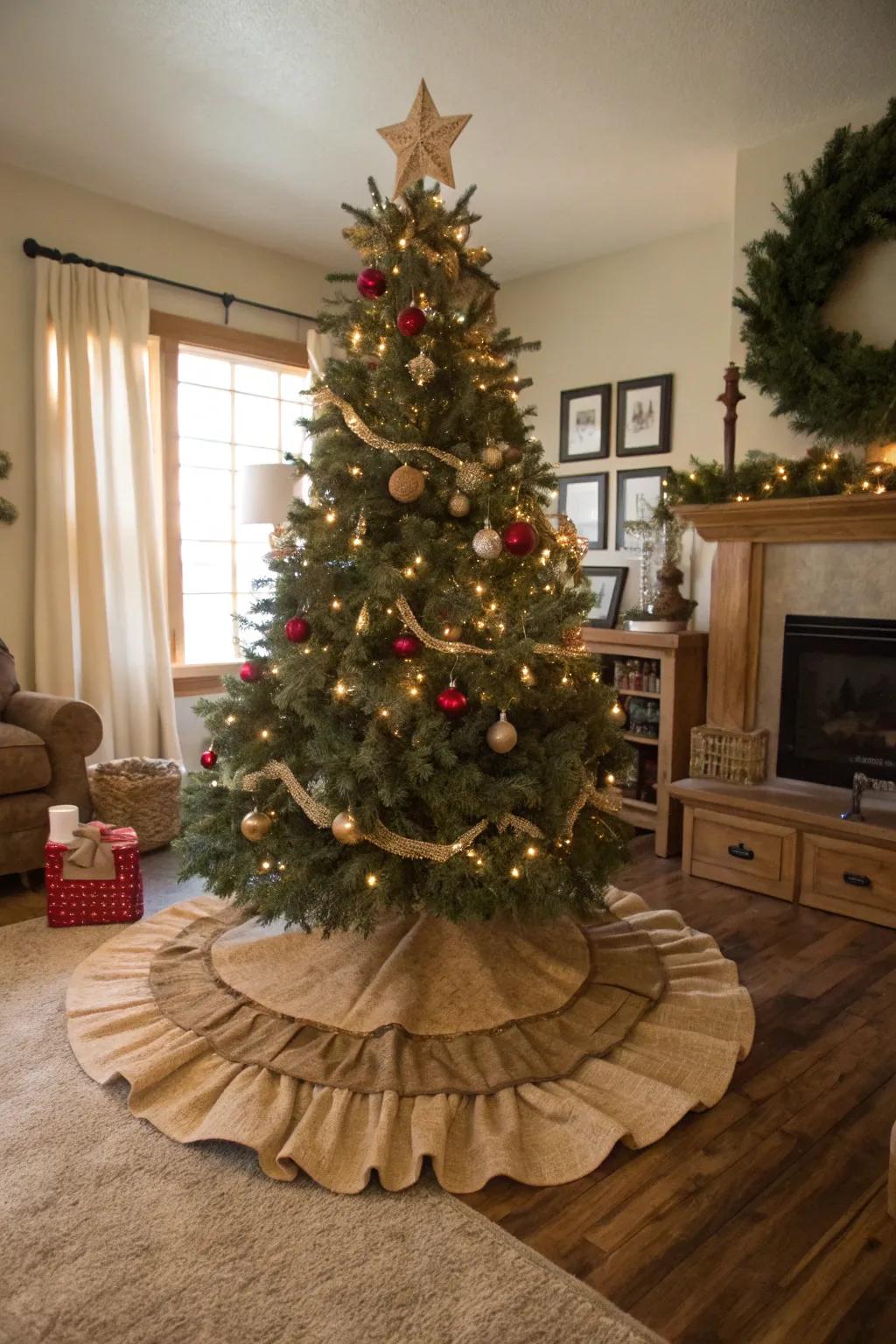 Burlap introduces a rustic charm to your holiday tree.
