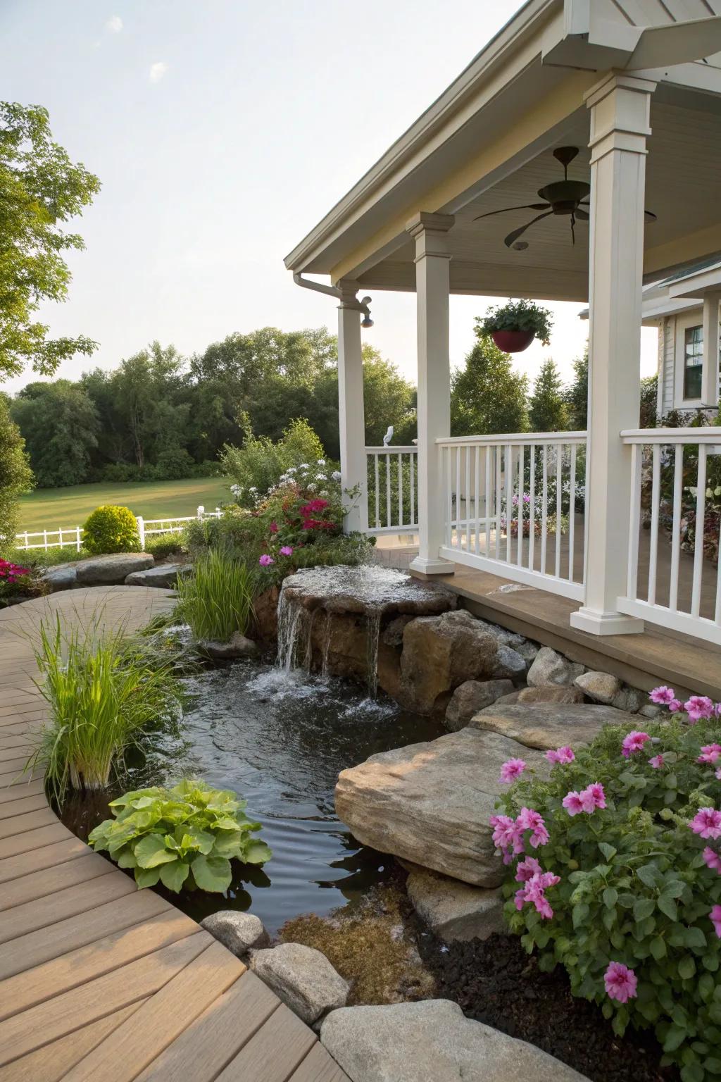Bestow peace upon your porch with a soothing water element.