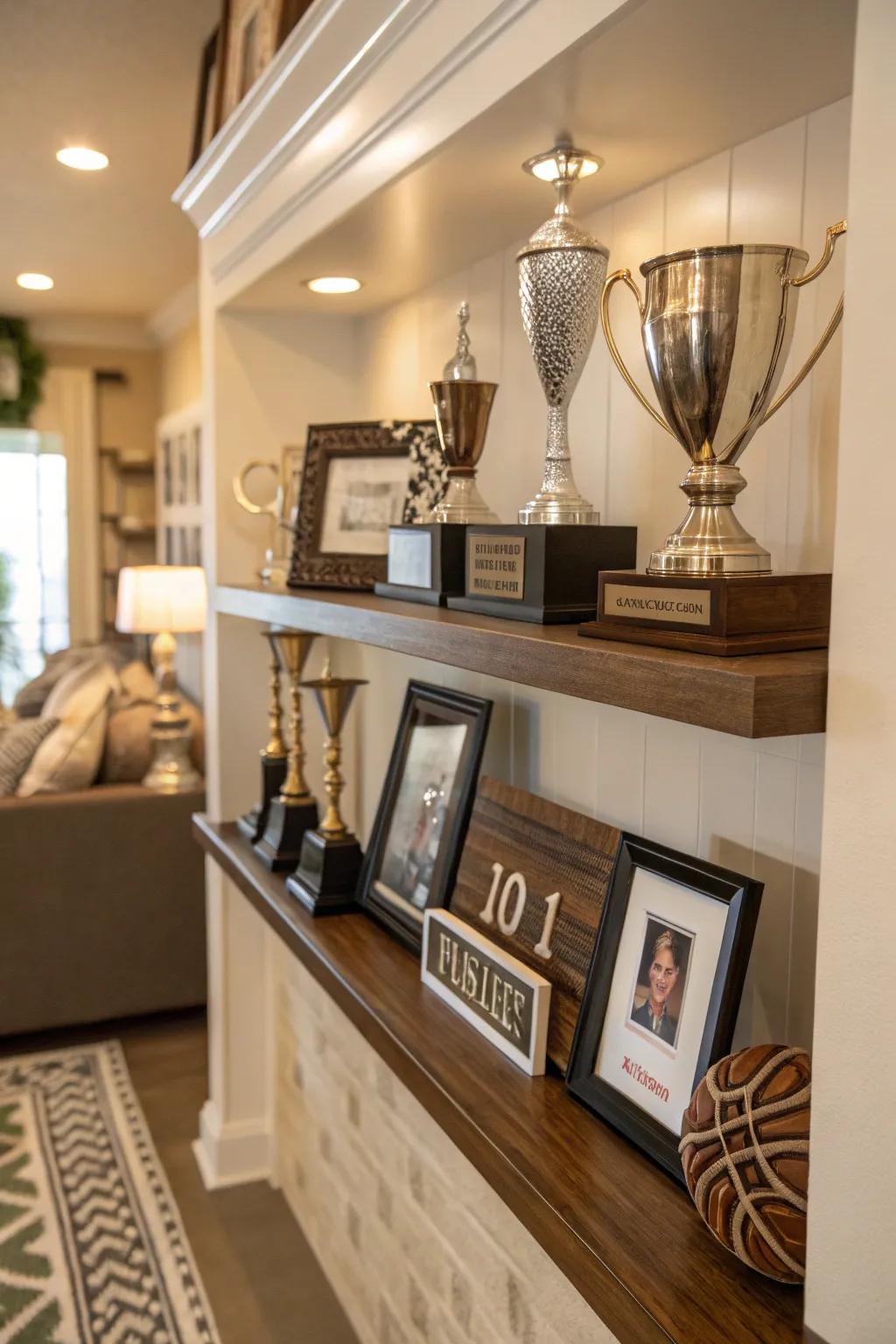 Customizable trophy shelf with nameplates