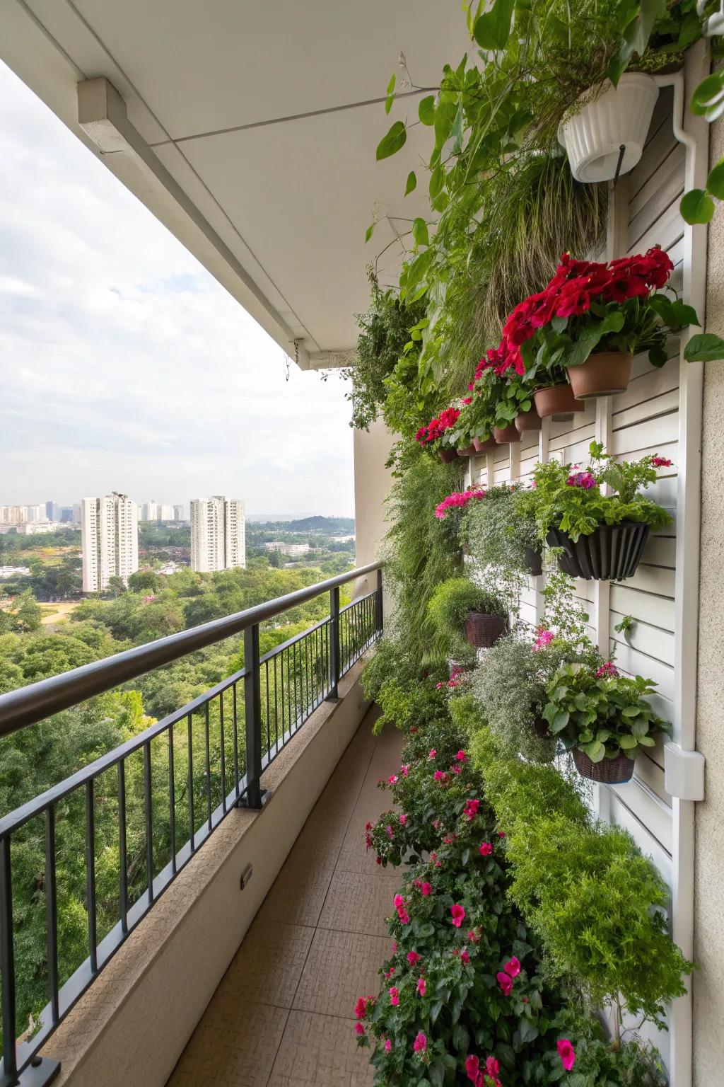 Optimize space with a vertical garden or suspended planters.