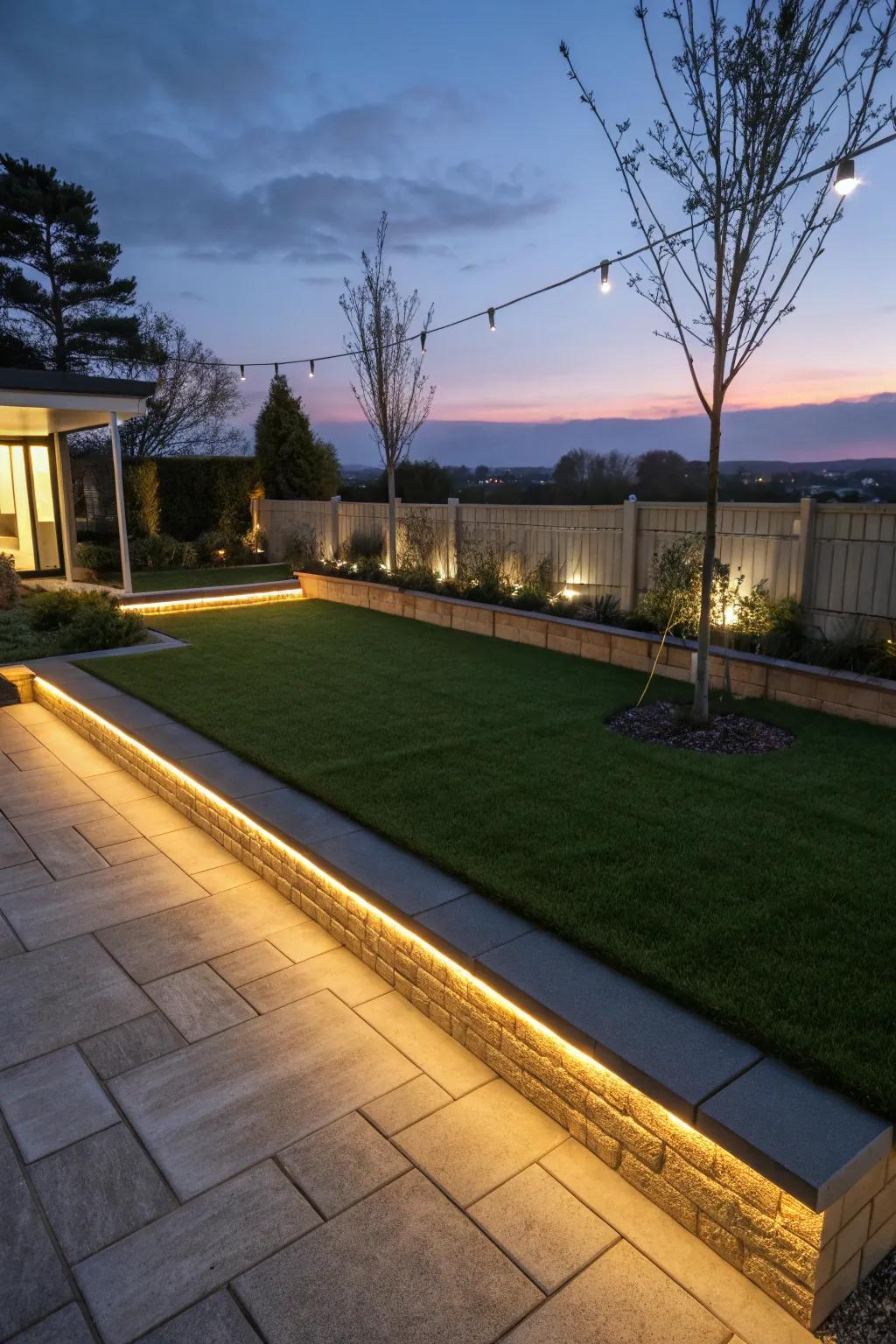 A <strong>faux grass</strong> patio illuminated with LED lighting.” loading=”lazy” class=”pimg”>
	</picture><figcaption>A <strong>faux grass</strong> patio illuminated with LED lighting.</figcaption></figure>
<p>Incorporate <strong>lighting</strong> into your <strong>faux grass</strong> design for a captivating evening atmosphere. We integrated some LED lights, and it utterly transforms the space once night falls.</p>
<h3>Possibly helpful picks:</h3>
<ul class=