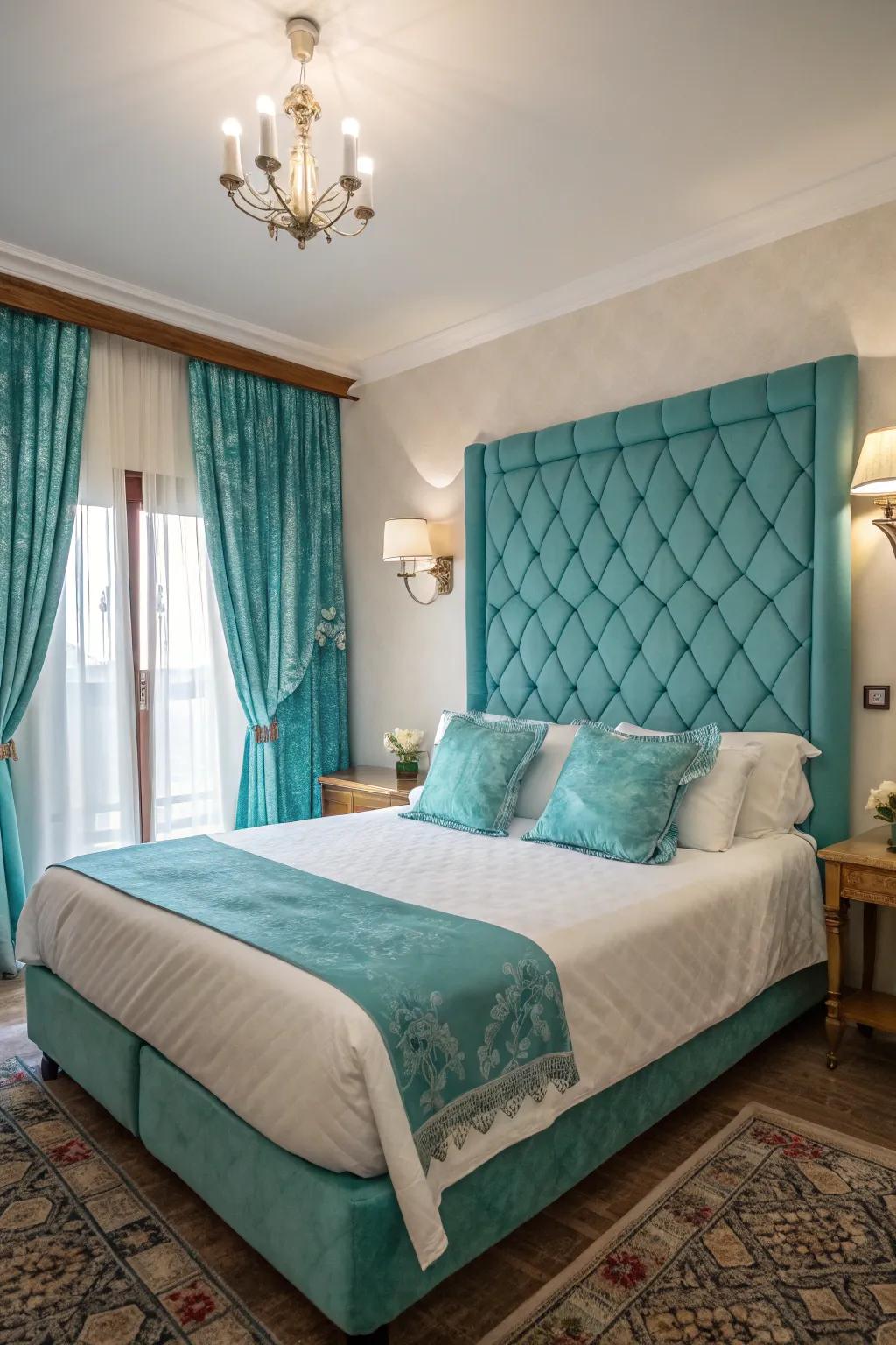 Turquoise covering provides a modern twist in this classic design.