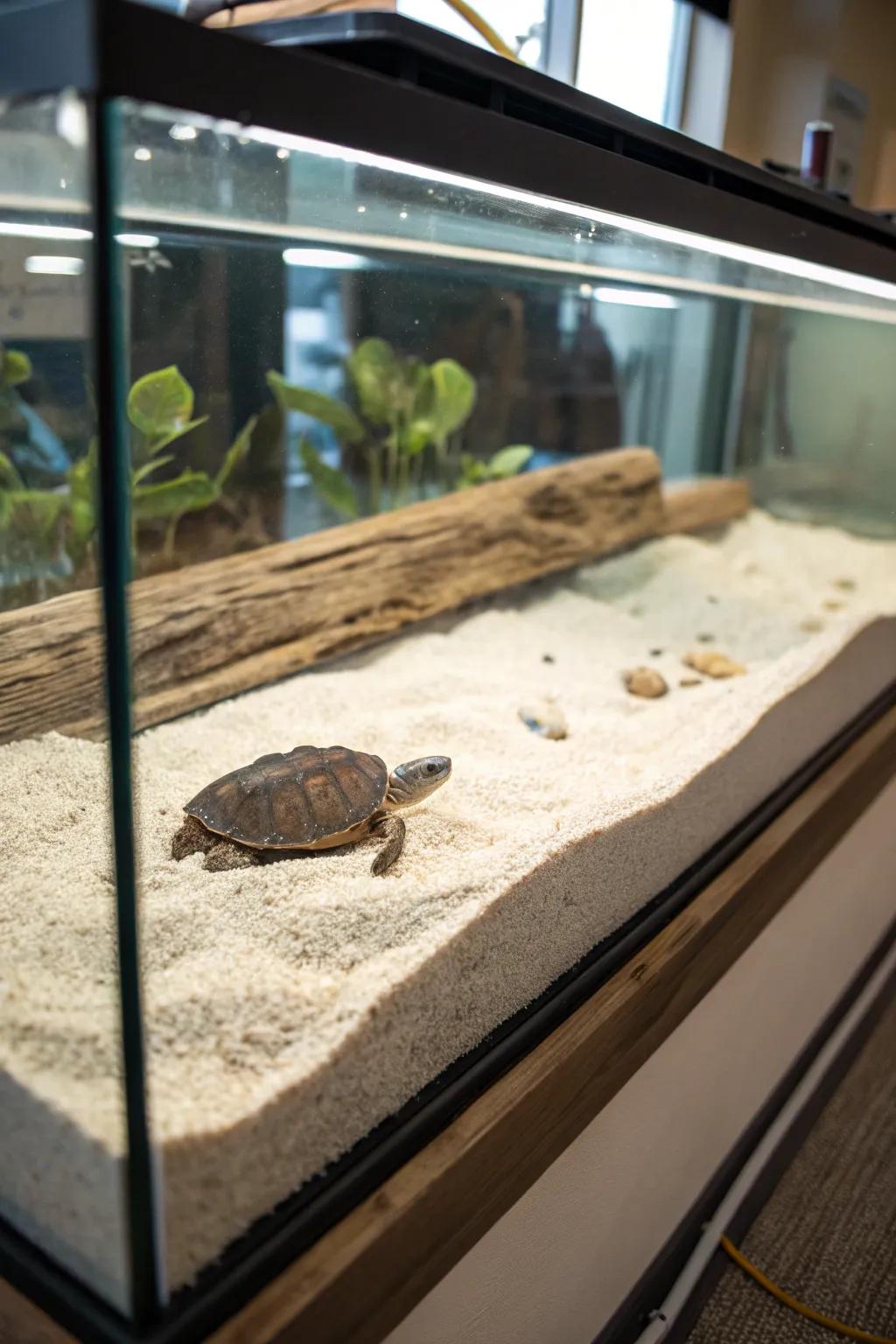 Delicate grain bedding adds a dash of authenticity and fun for turtles.