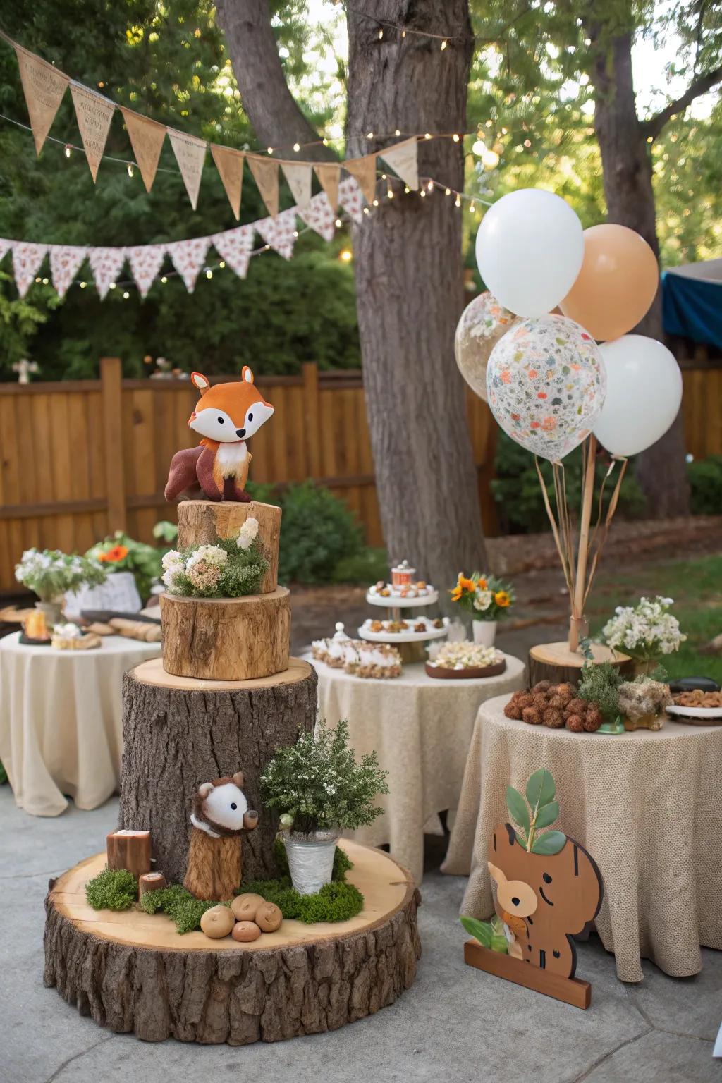 A baby shower with a forest dwellers theme, brimming with rustic allure.