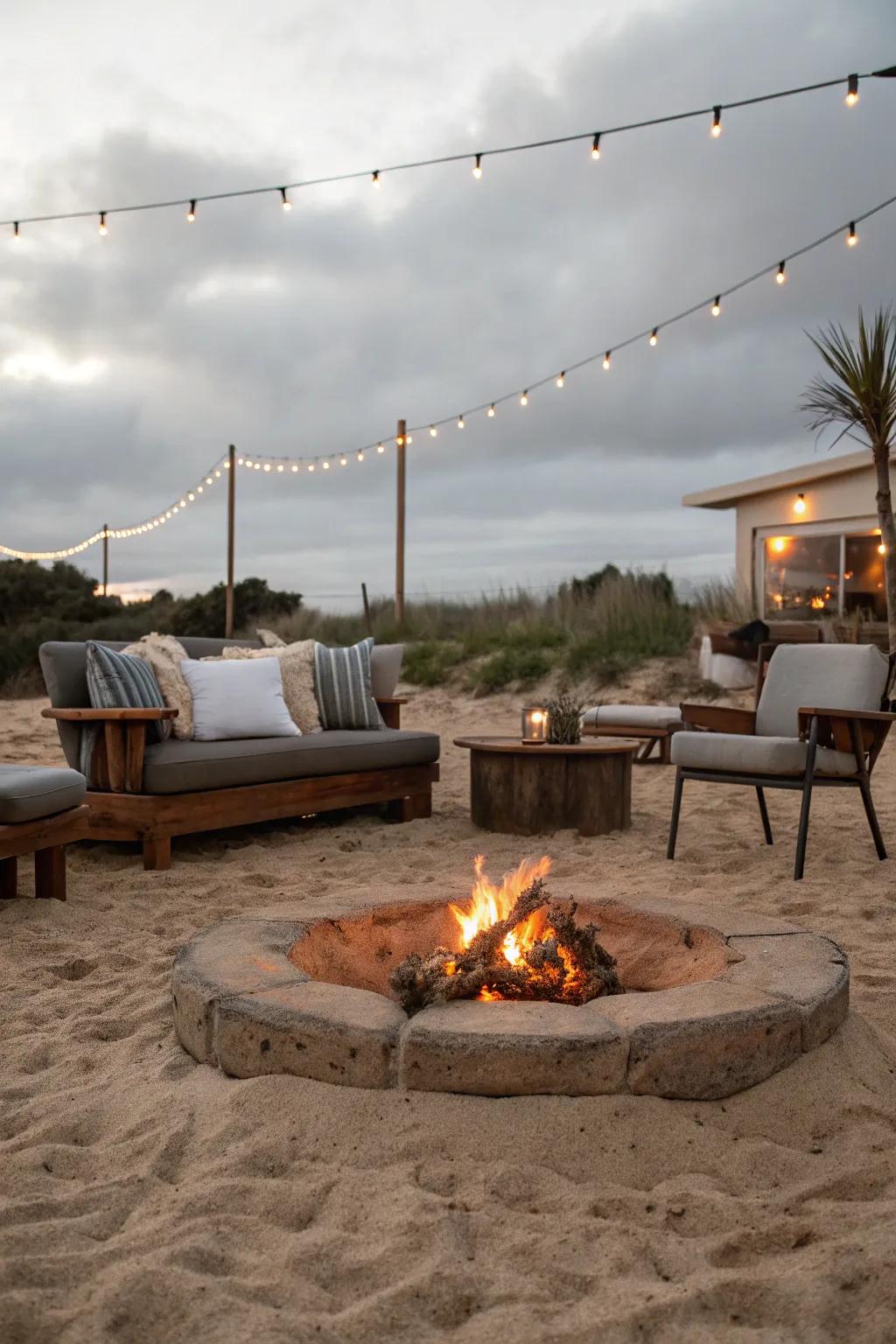 A welcoming sand fire circle for memorable outdoor nights.