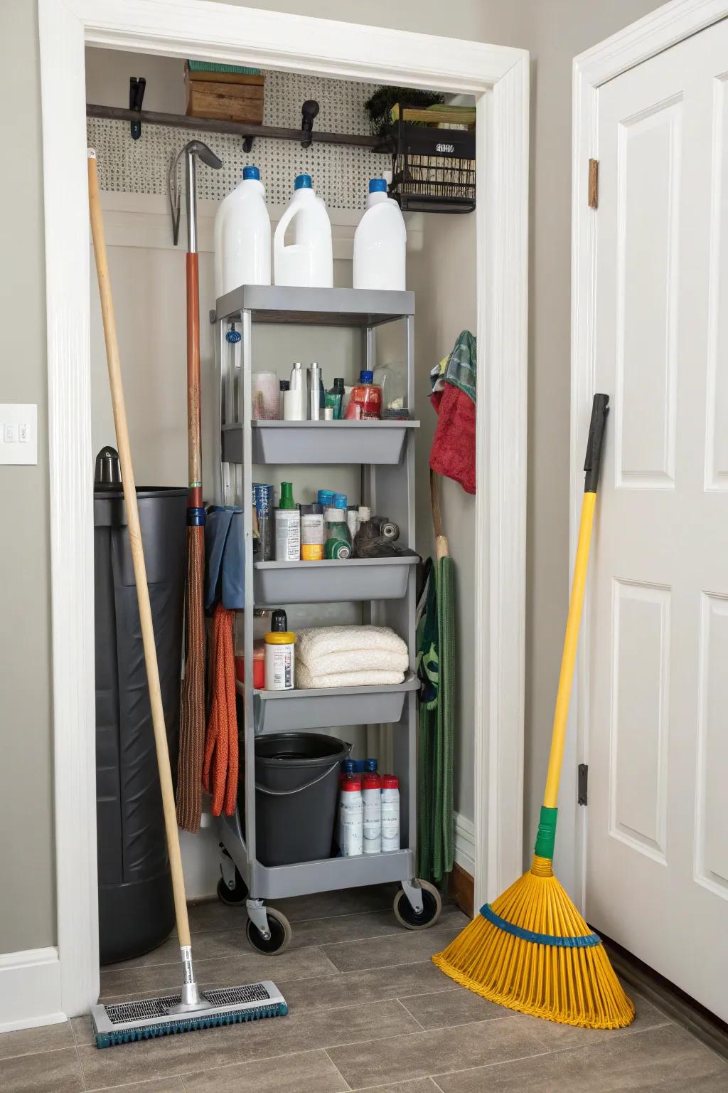 A rolling cart gives you the option to move things around and get to things you use often easily.