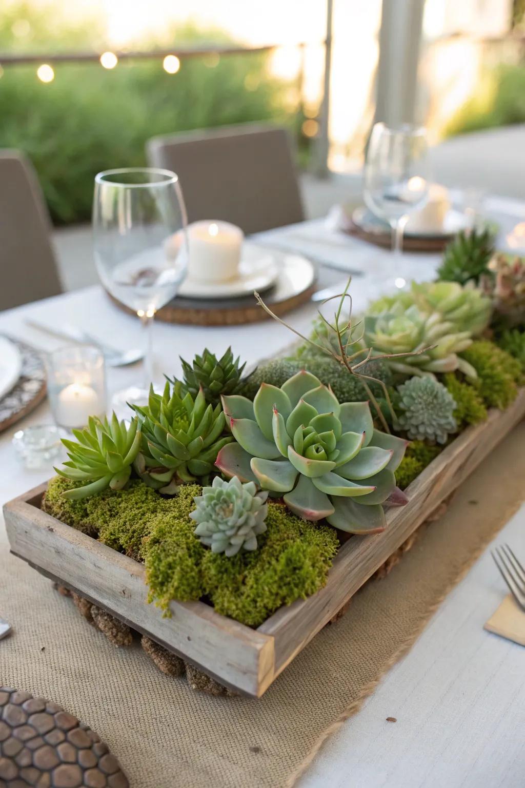 Succulents and verdure present inherent grace to the table.