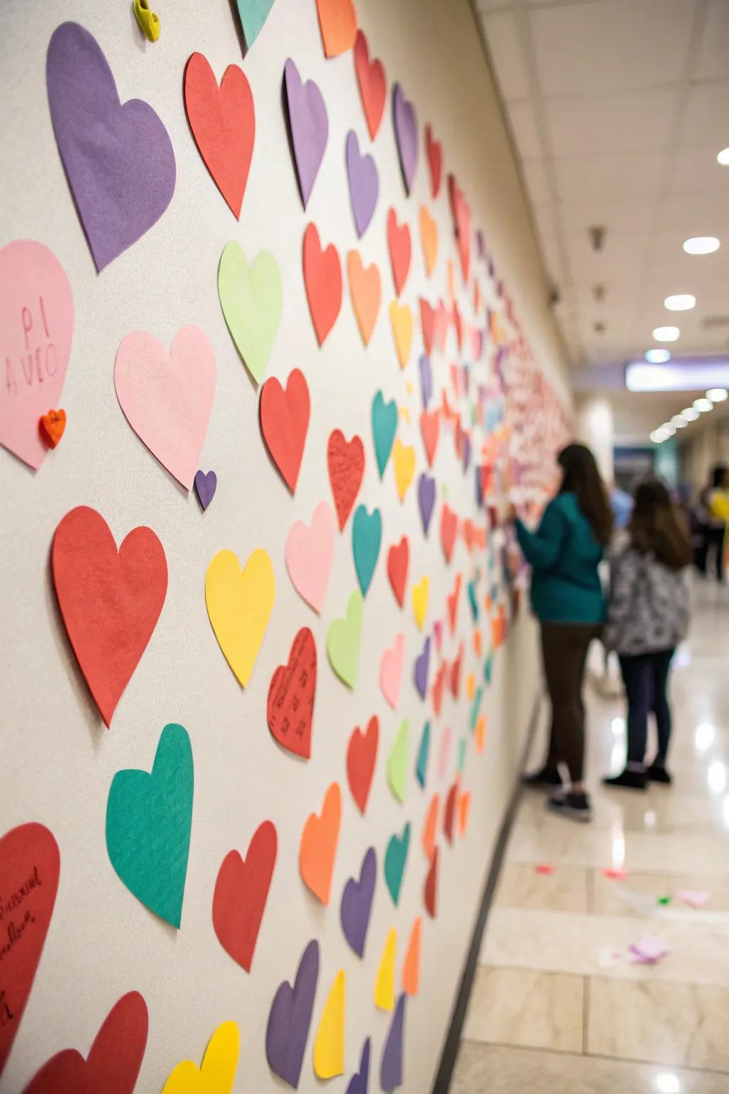 Festive wall of paper hearts