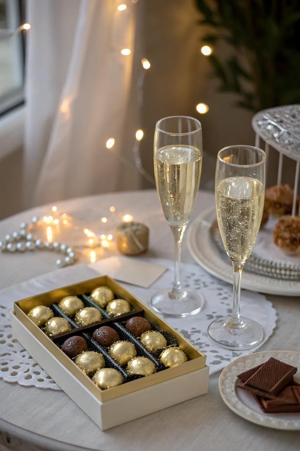 A bubbly beverage and sweet station for a touch of luxury.