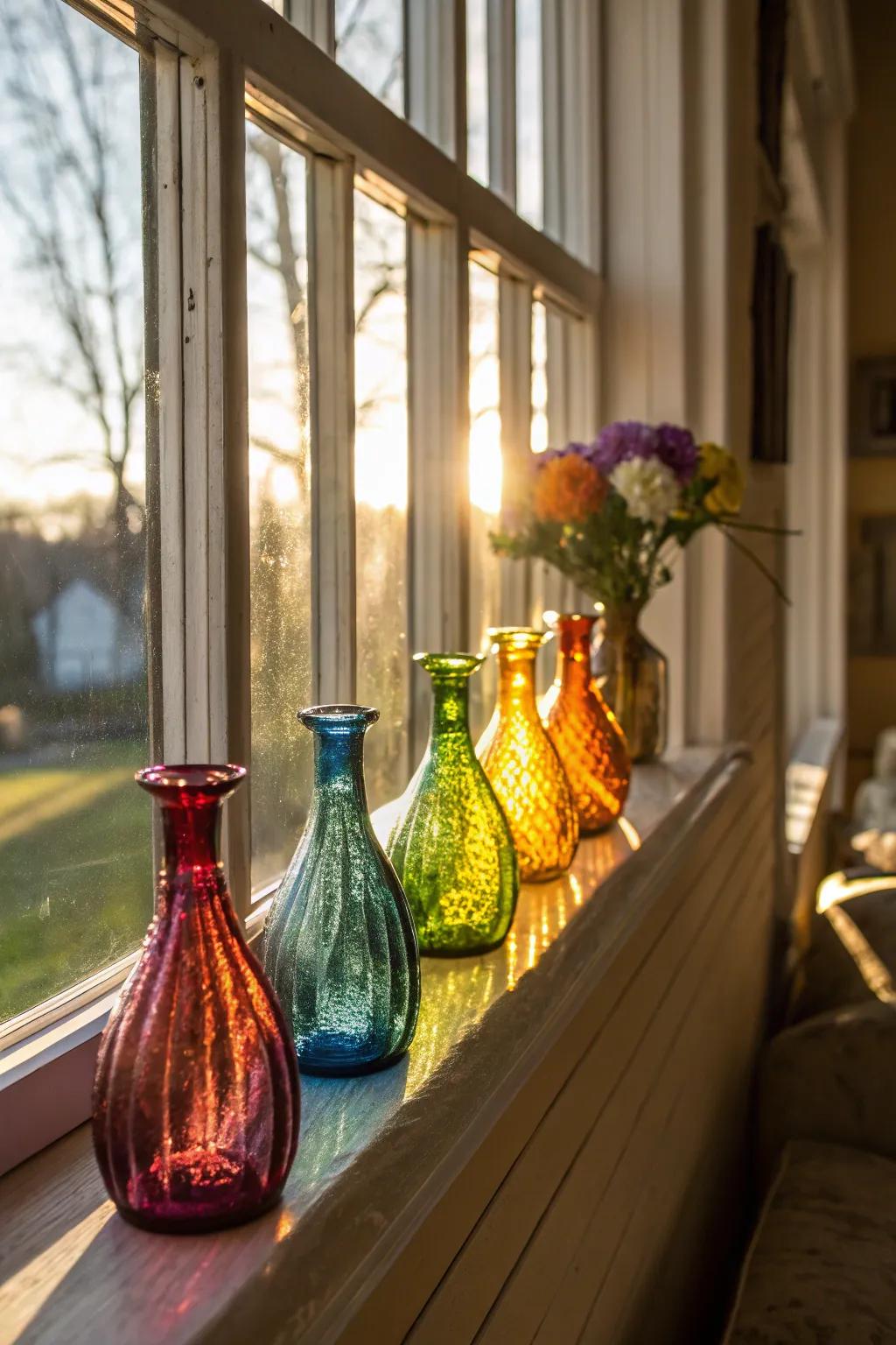 Hued crystal vases bring color and light into your space.