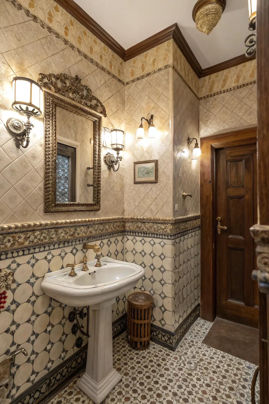 Textured walls amplify the retro vibe of any bathroom.