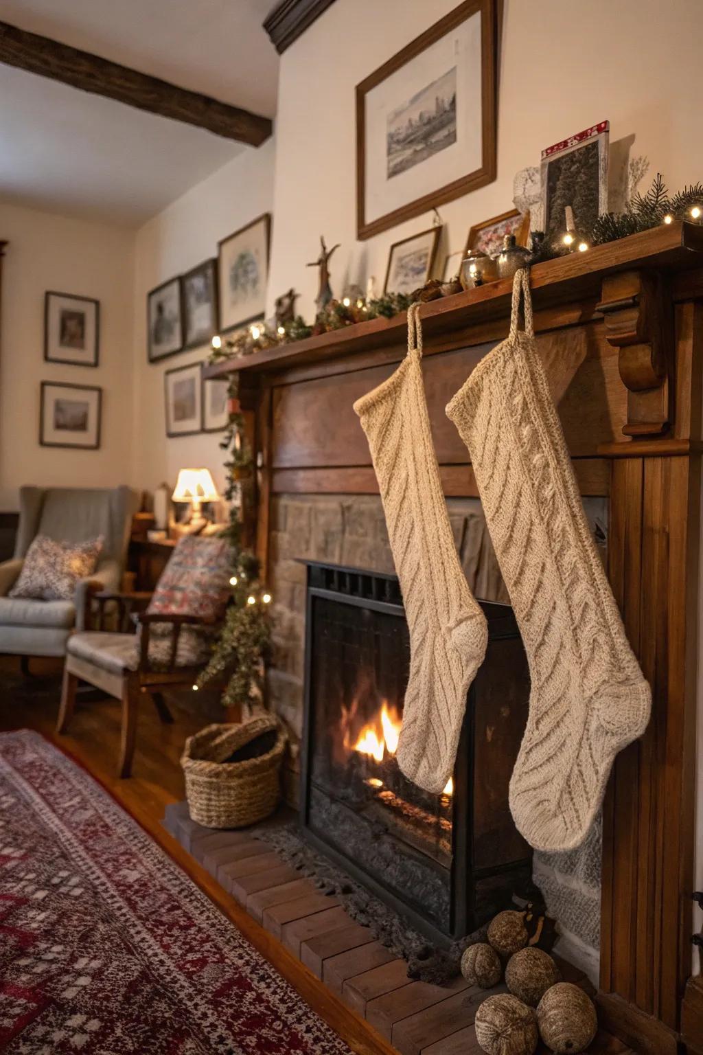 Old-fashioned stockings evoke a sense of Christmas nostalgia.